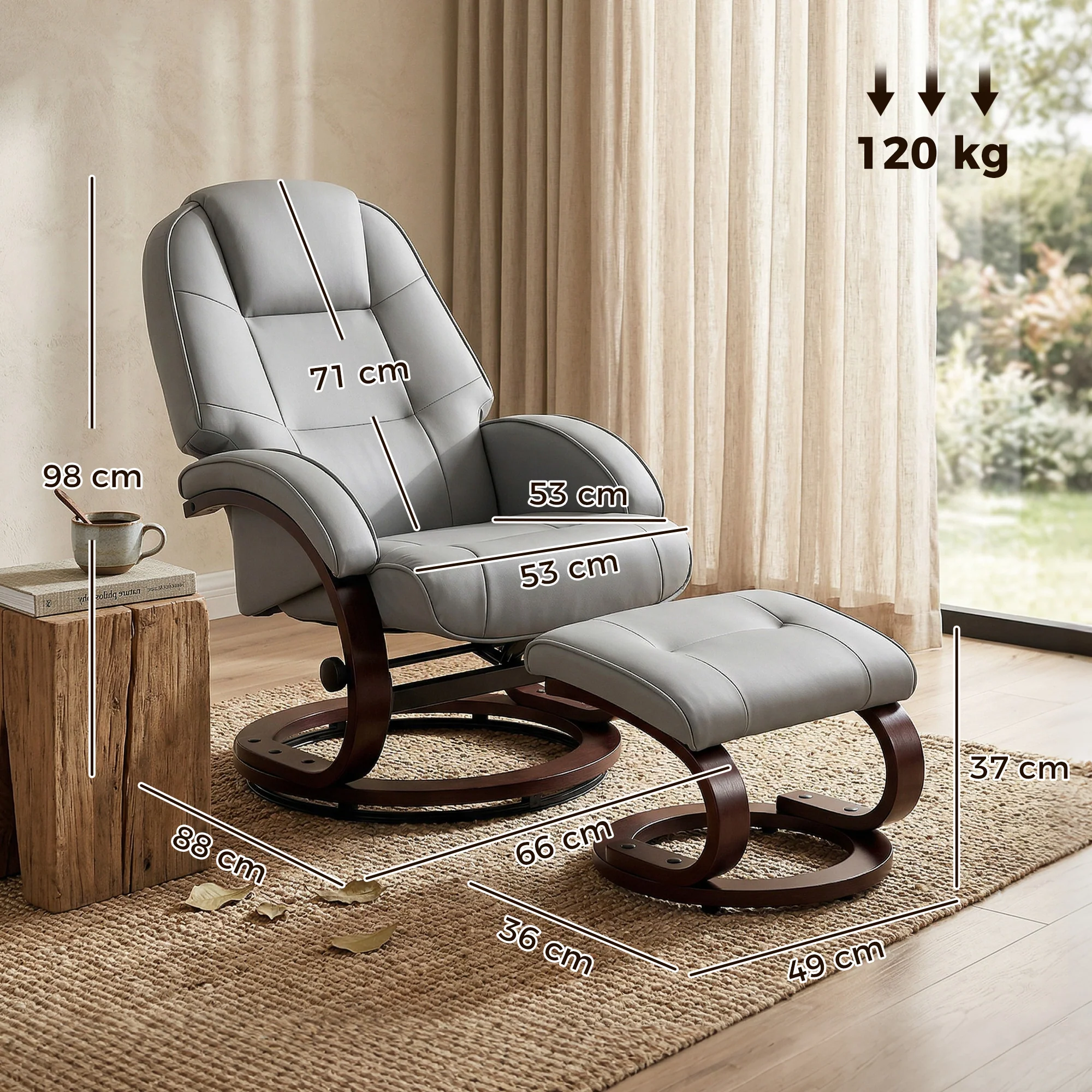 HOMCOM Recliner Chair With Footstool, Swivel Recliner Armchair, Grey - Image 5