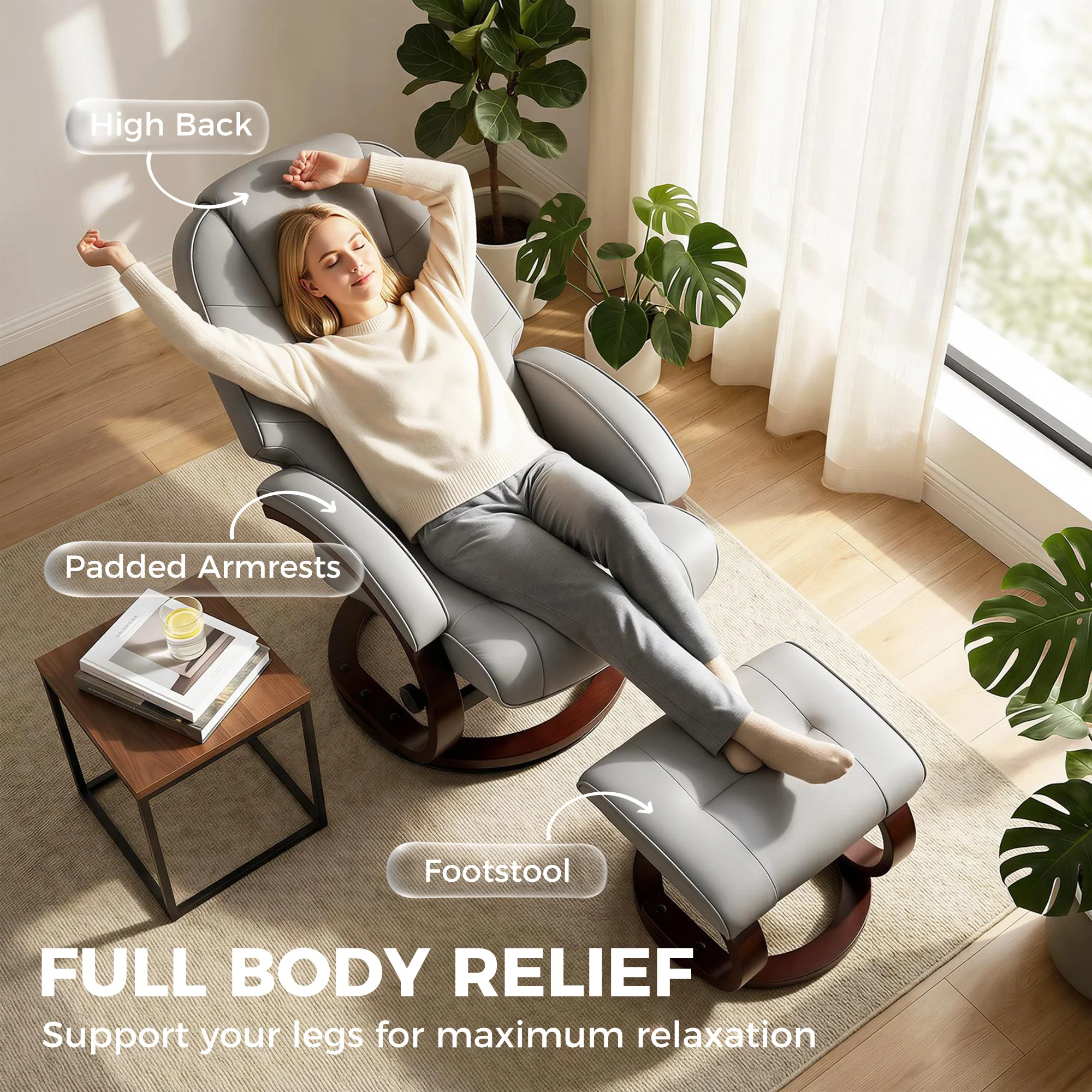 HOMCOM Recliner Chair With Footstool, Swivel Recliner Armchair, Grey - Image 6