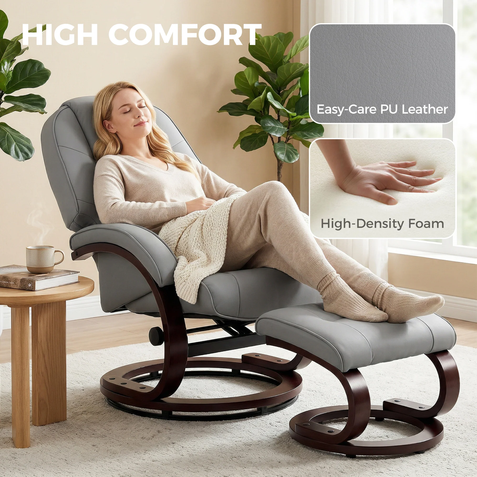 HOMCOM Recliner Chair With Footstool, Swivel Recliner Armchair, Grey - Image 7