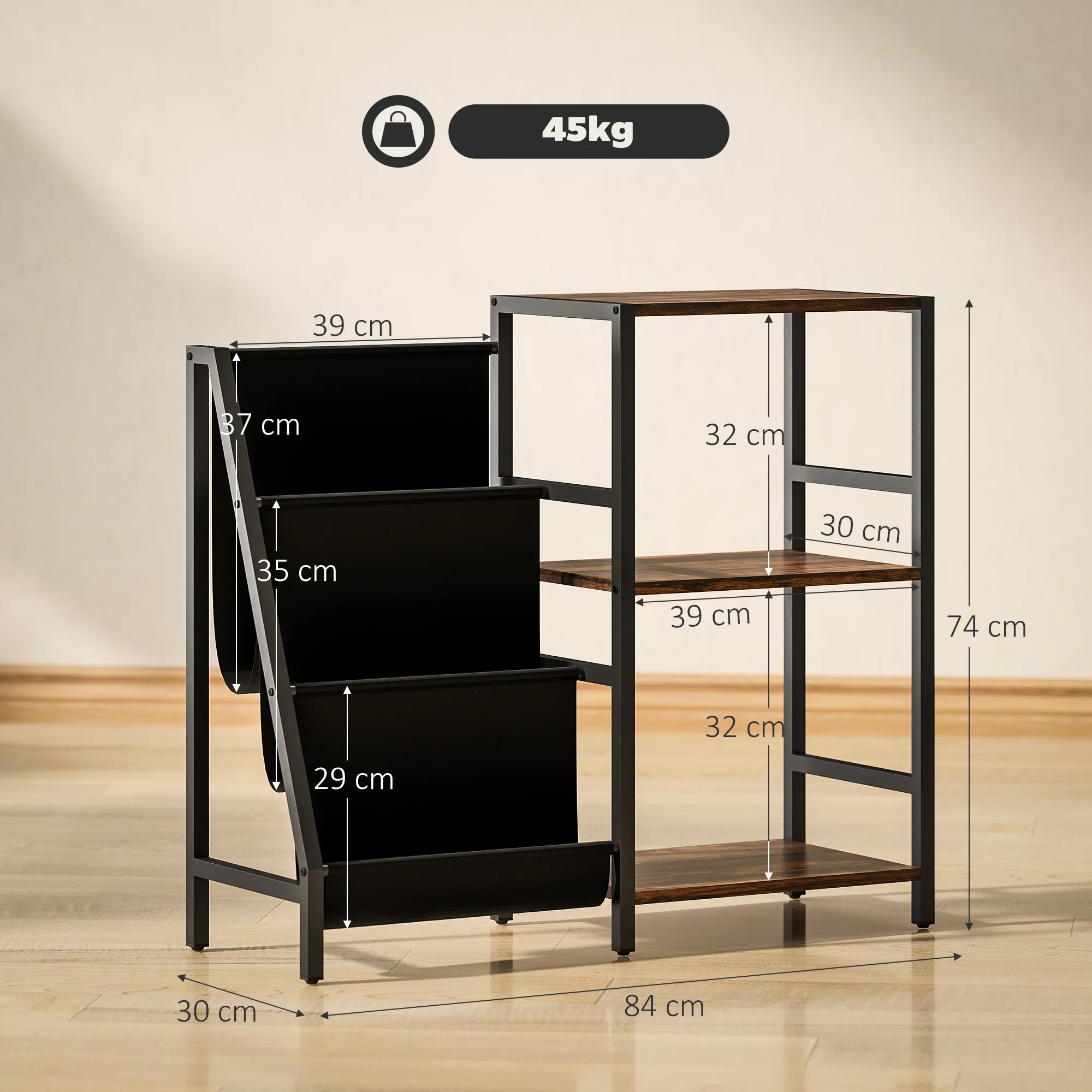 HOMCOM Record Player Stand, 3-Tier Side Table With Vinyl Record Storage - Image 14
