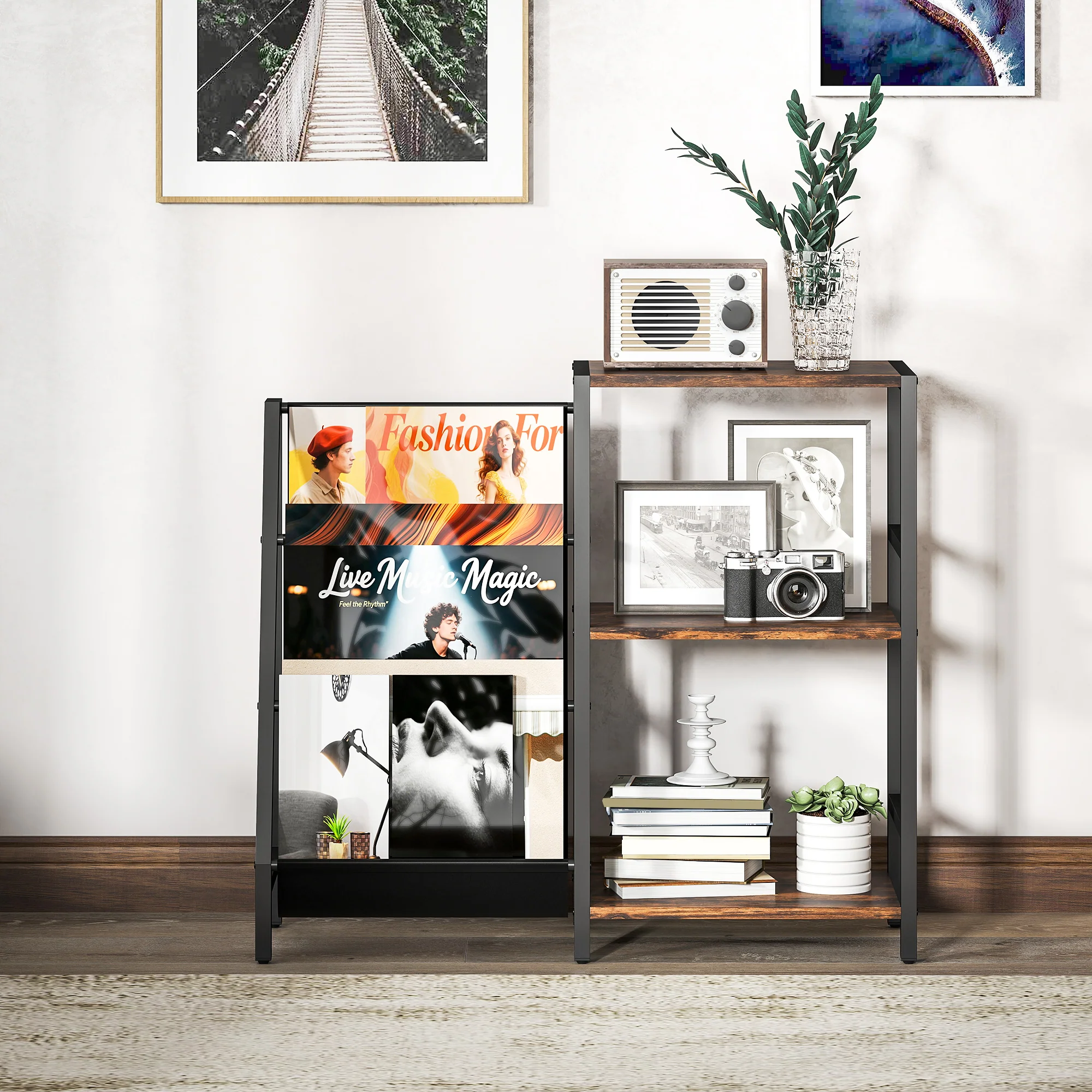 HOMCOM Record Player Stand, 3-Tier Side Table With Vinyl Record Storage - Image 16