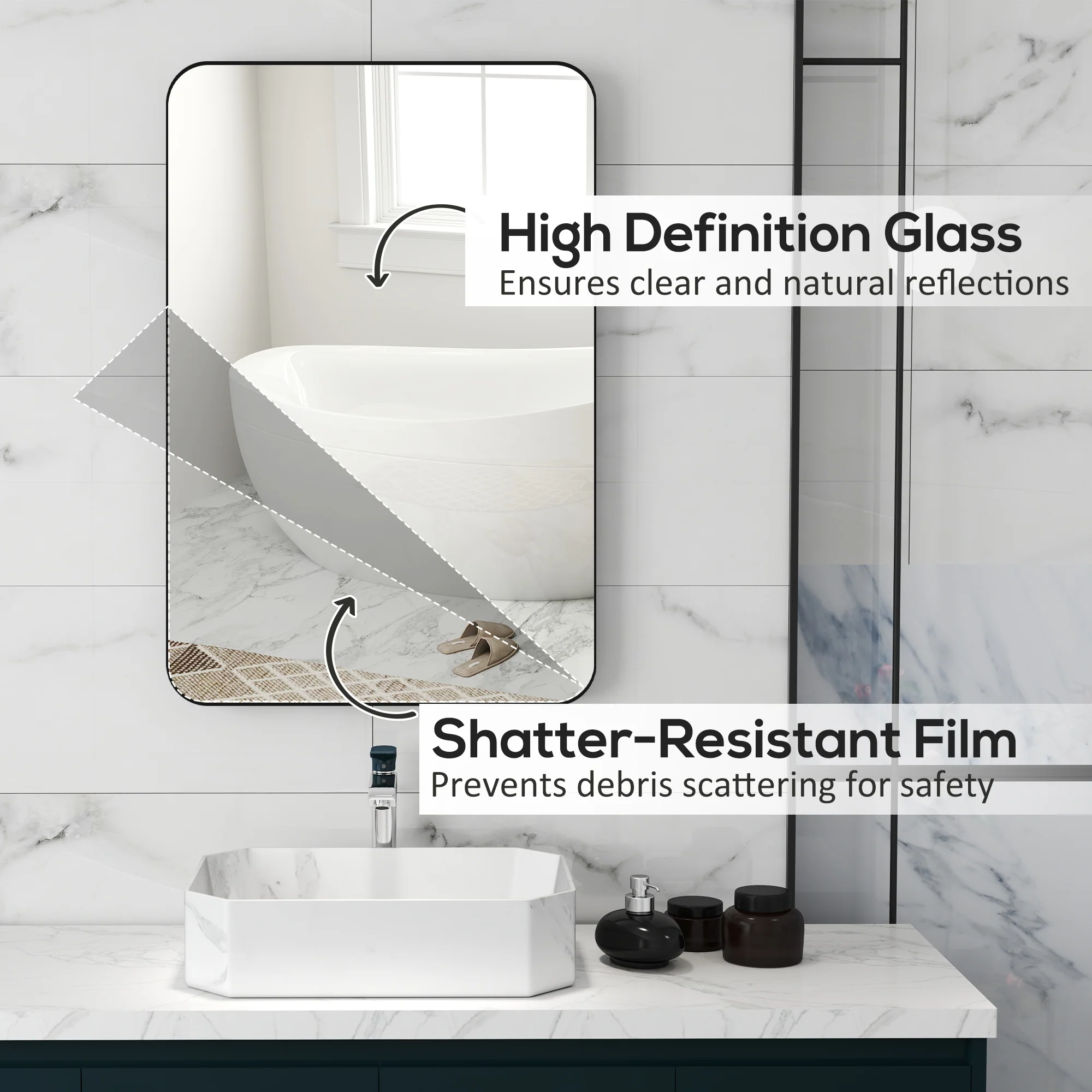 HOMCOM Rectangle Mirror, Wall Mirror with Steel Frame for Bathroom, Black - Image 15