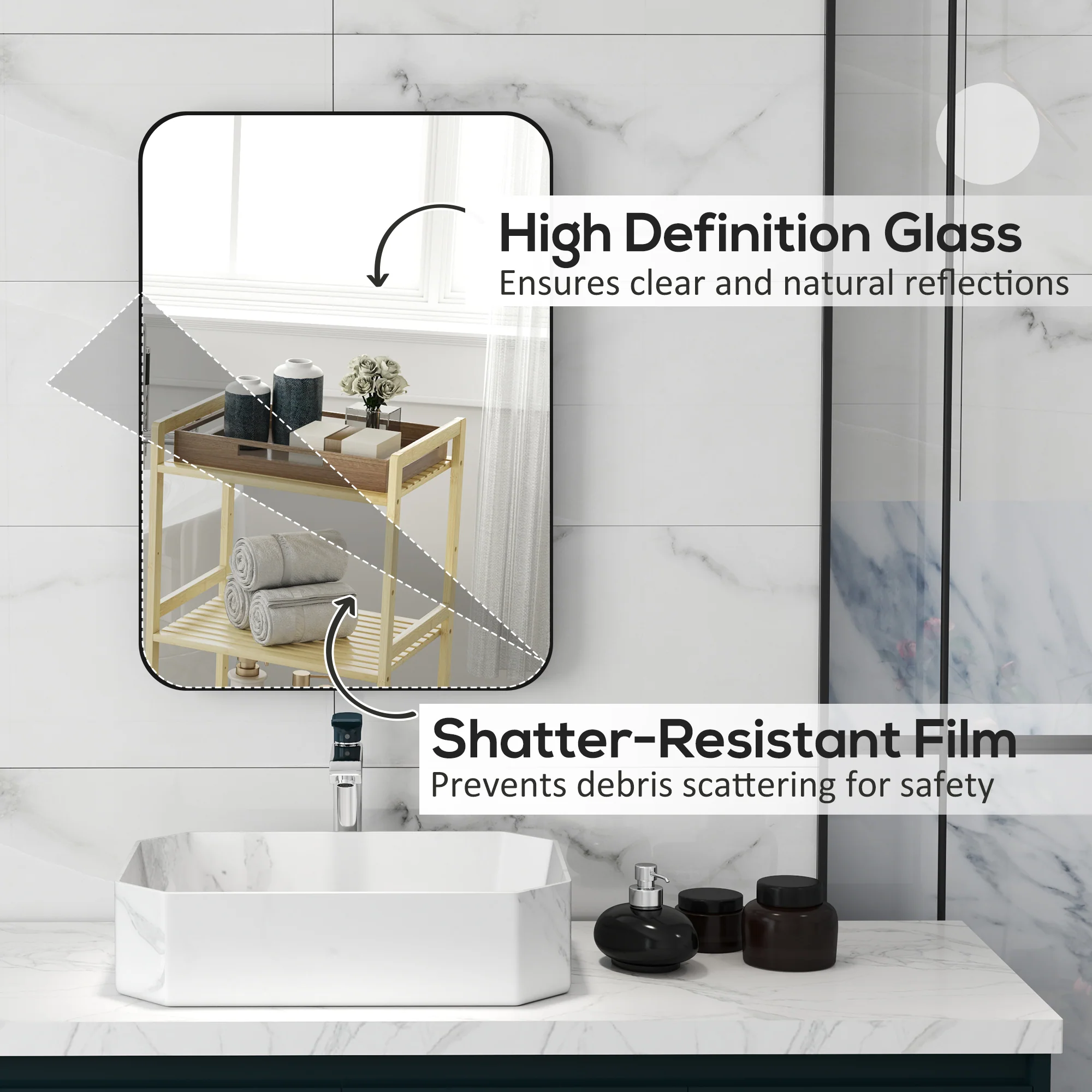 HOMCOM Rectangle Mirror, Wall Mirror with Steel Frame for Bathroom, Black - Image 6
