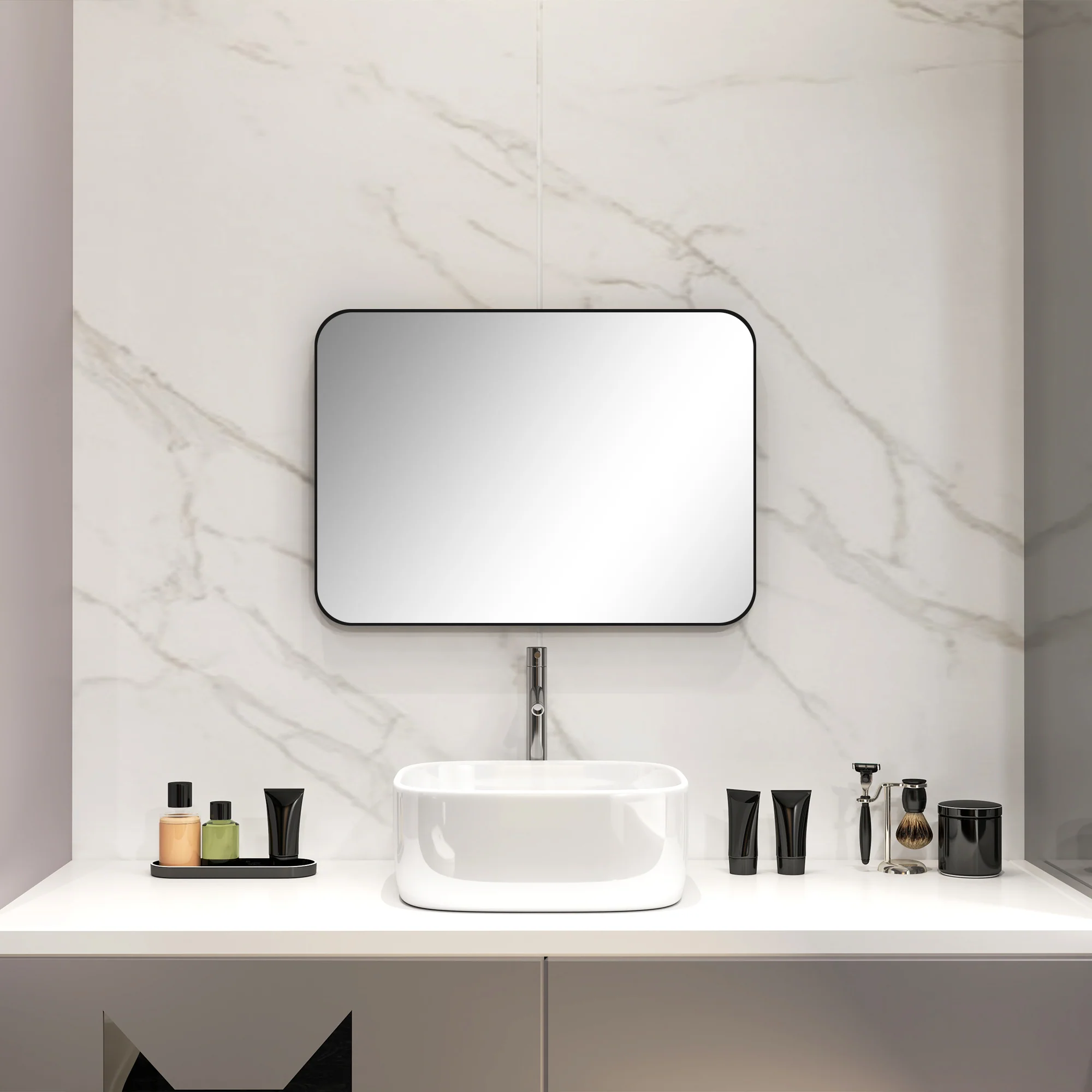 HOMCOM Rectangle Mirror, Wall Mirror with Steel Frame for Bathroom, Black - Image 7
