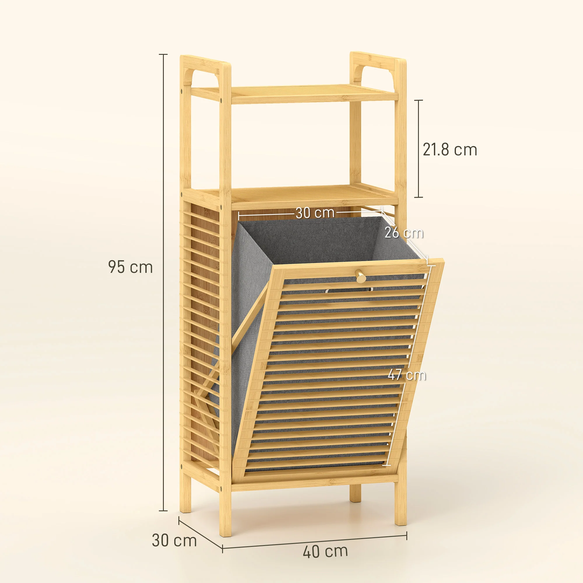 HOMCOM Removable 37L Laundry Hamper With Bamboo Bathroom Storage Cabinet - Image 5