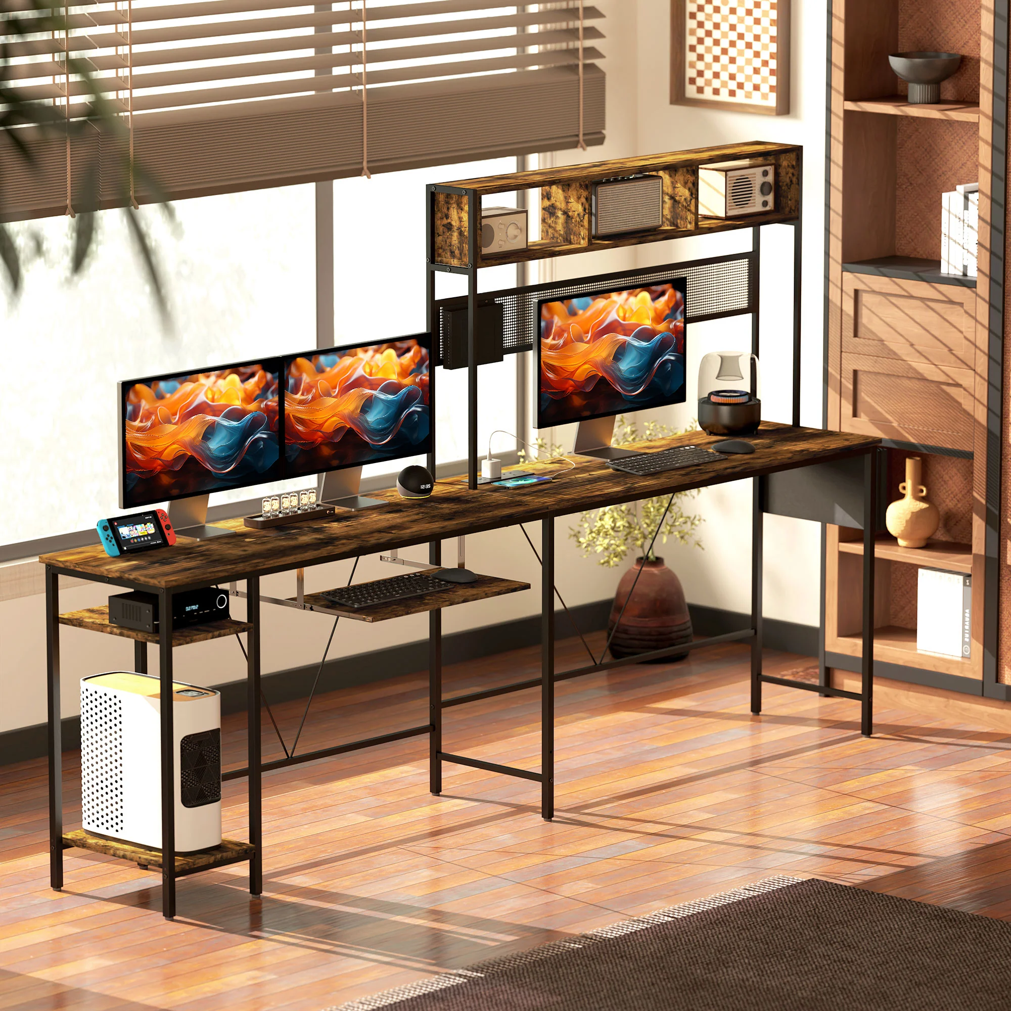 HOMCOM Reversible Corner Desk W/ USB Port, Long Computer Desk For 2 Person - Image 8