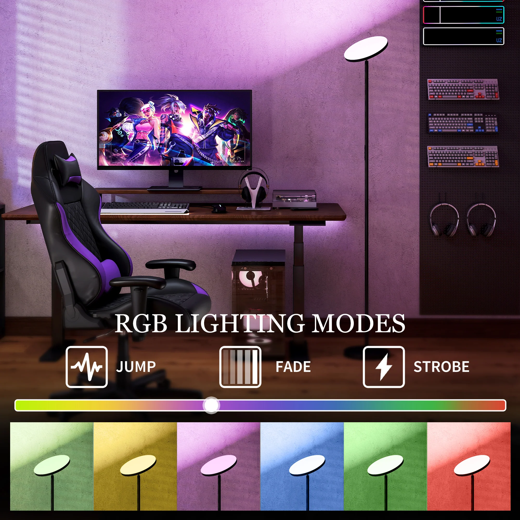 HOMCOM RGB Floor Lamp With Rotatable Head, Modern Standing Lamp, Black - Image 4