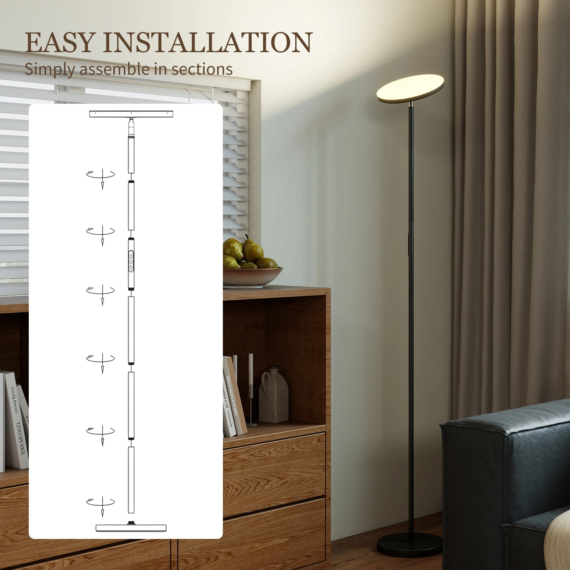 HOMCOM RGB Floor Lamp With Rotatable Head, Modern Standing Lamp, Black - Image 9