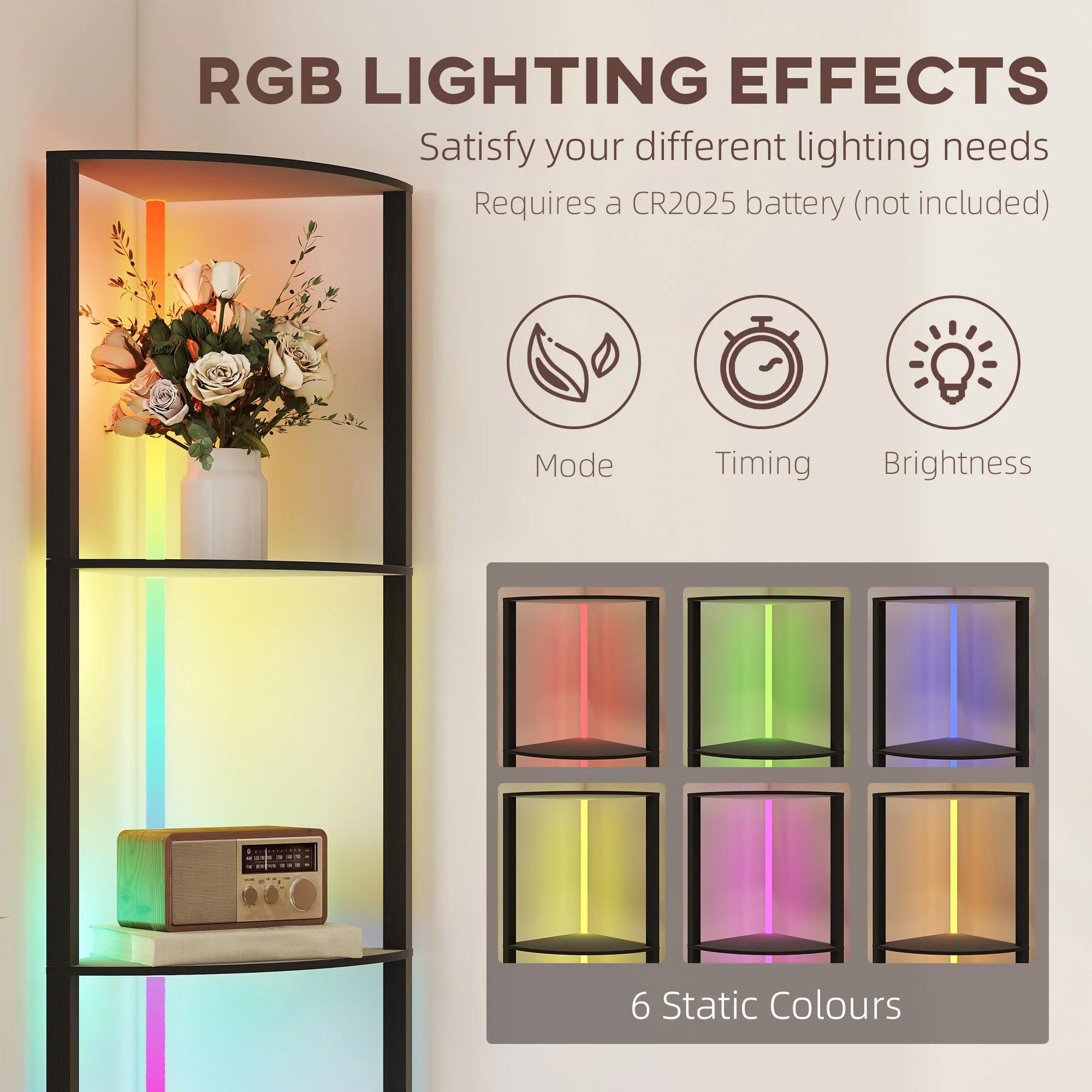 HOMCOM RGB LED Floor Lamp With Shelves And Remote Control For Living Room - Image 12