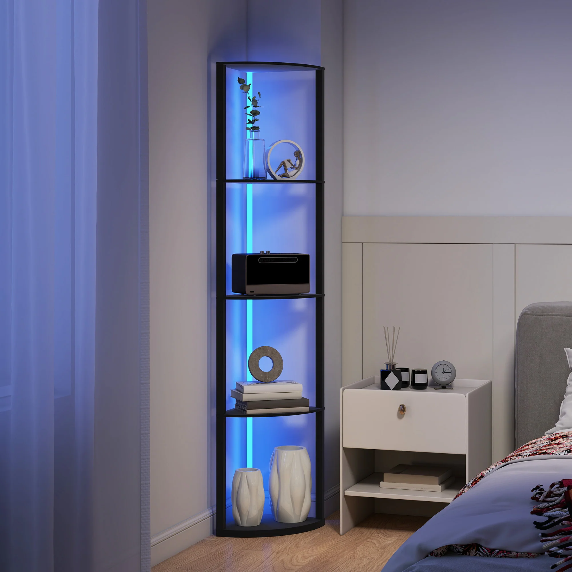 HOMCOM RGB LED Floor Lamp With Shelves And Remote Control For Living Room - Image 17