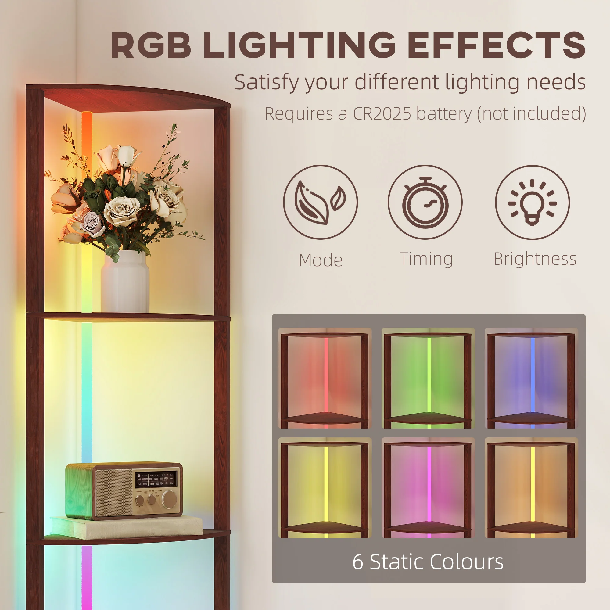 HOMCOM RGB LED Floor Lamp With Shelves And Remote Control For Living Room - Image 21