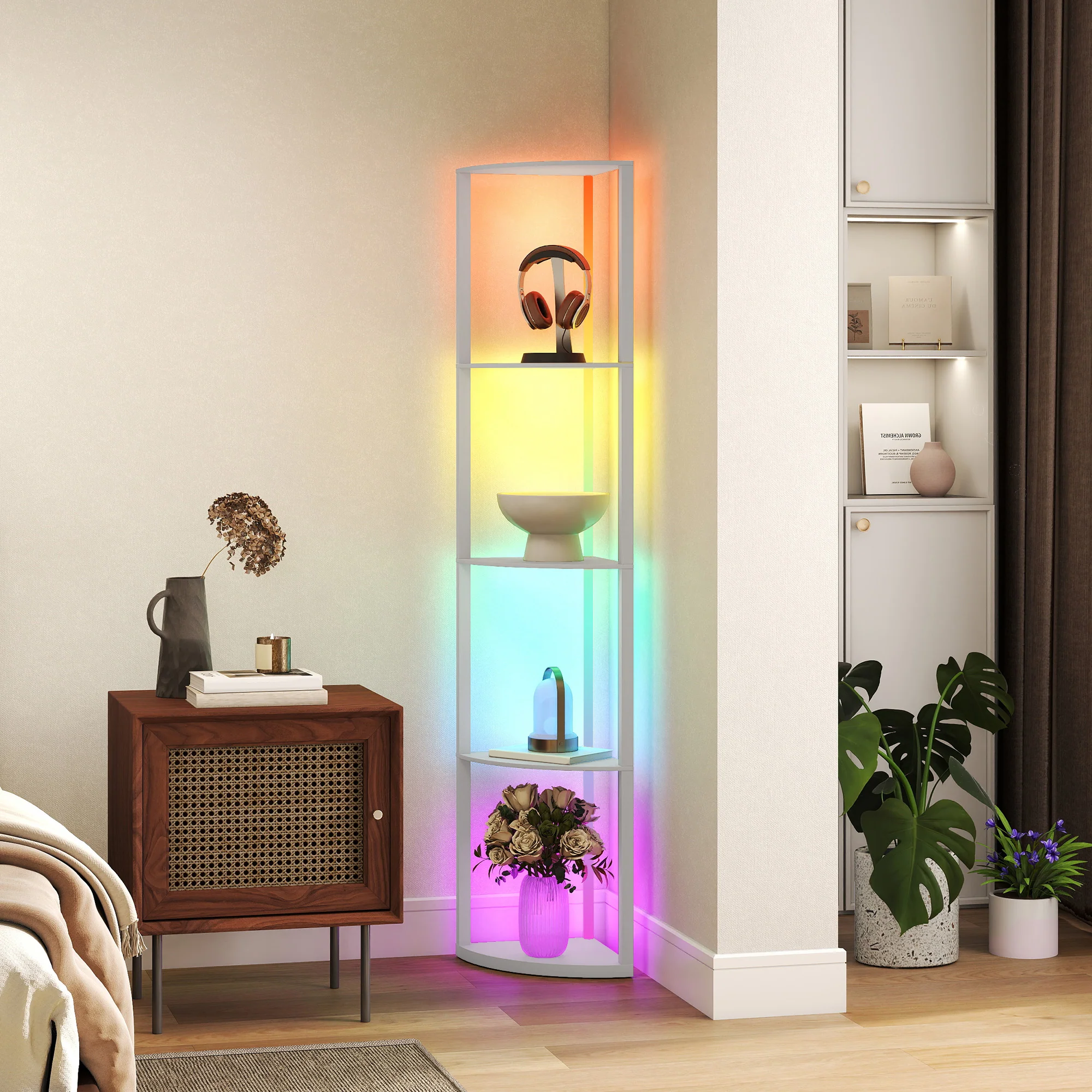 HOMCOM RGB LED Floor Lamp With Shelves And Remote Control For Living Room - Image 29