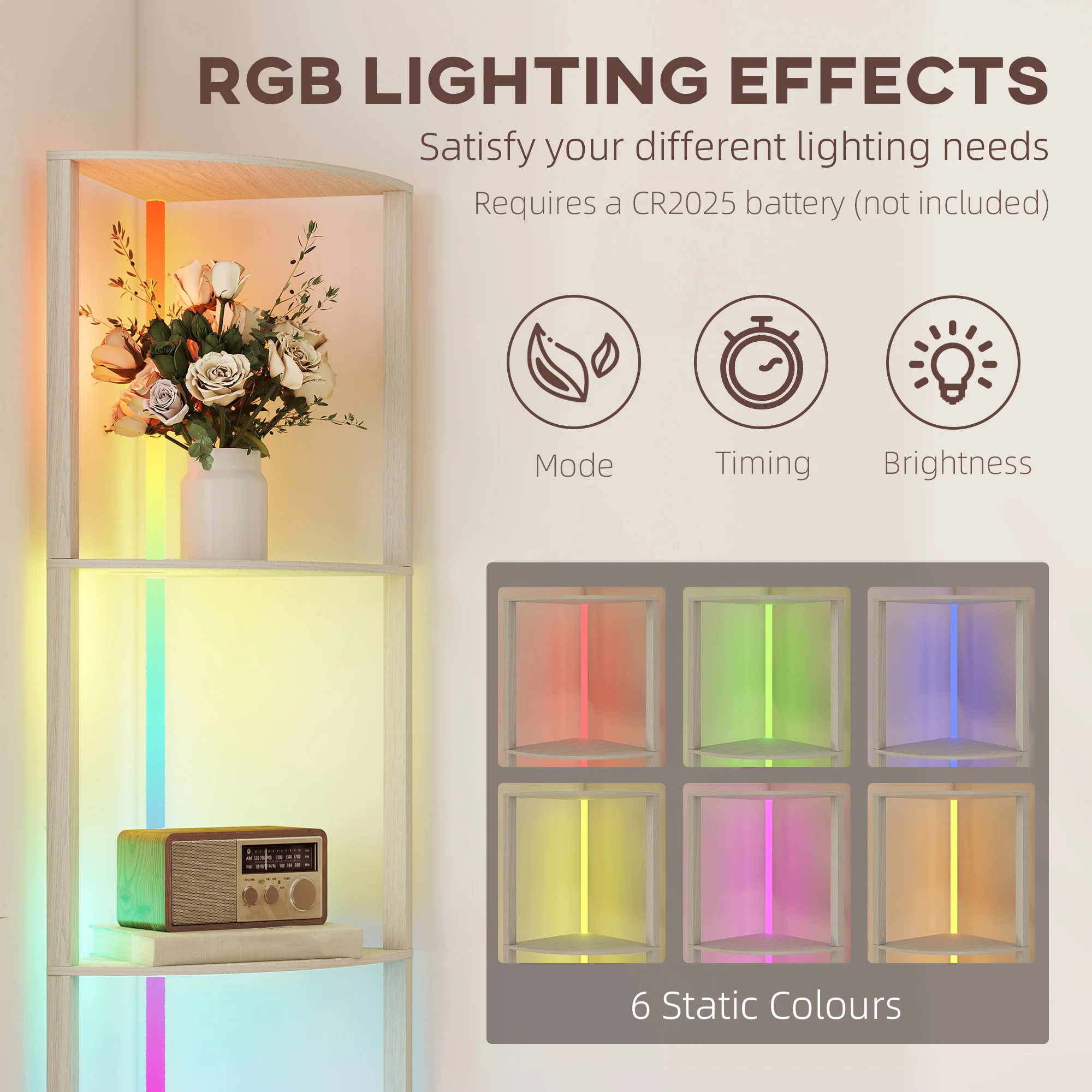 HOMCOM RGB LED Floor Lamp With Shelves And Remote Control For Living Room - Image 3