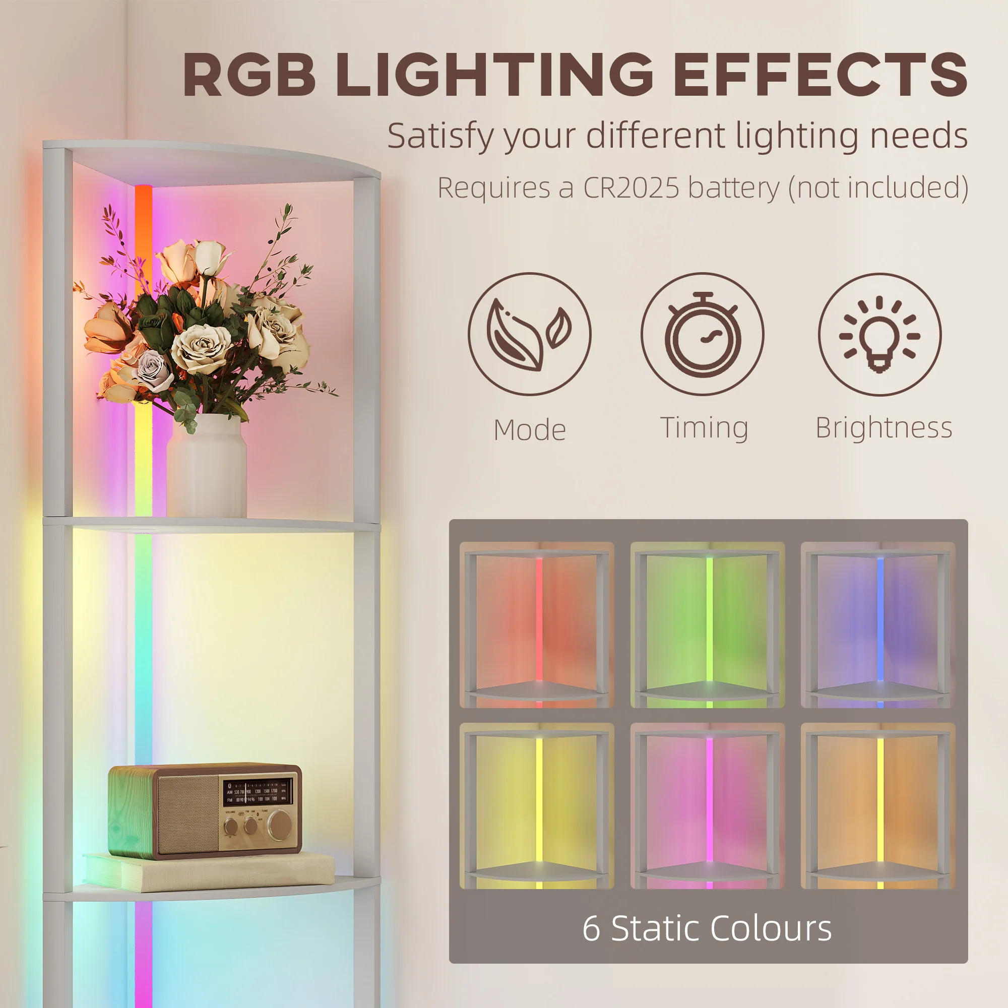 HOMCOM RGB LED Floor Lamp With Shelves And Remote Control For Living Room - Image 30