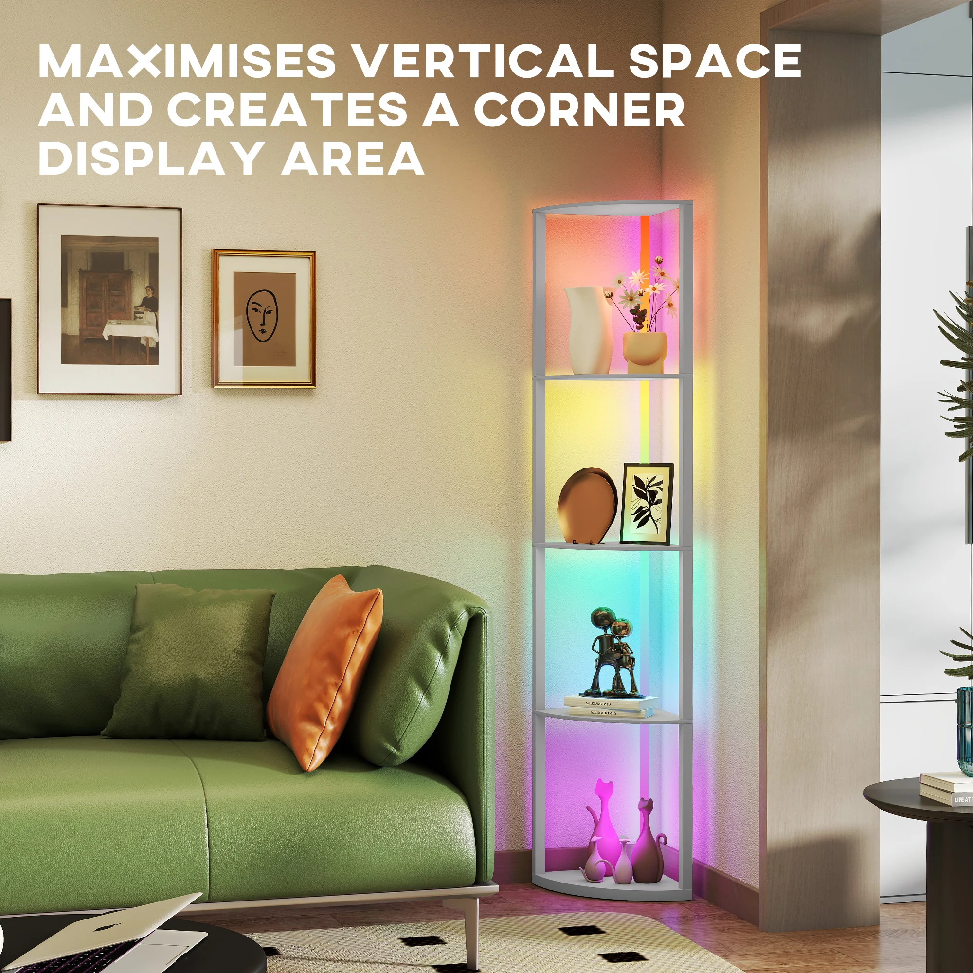 HOMCOM RGB LED Floor Lamp With Shelves And Remote Control For Living Room - Image 33