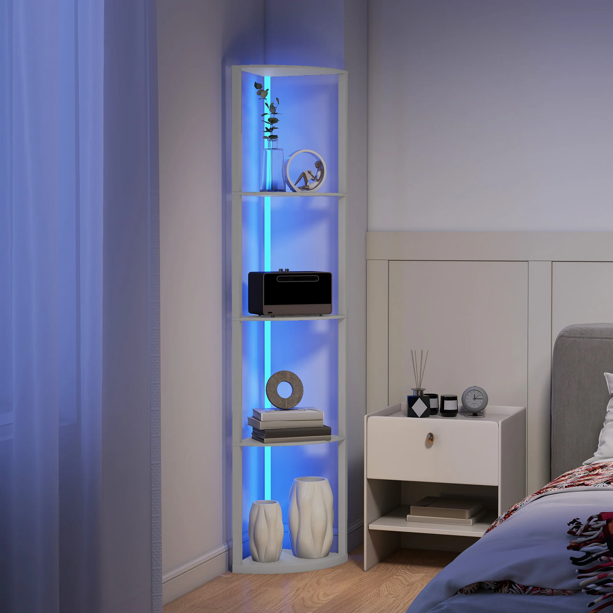 HOMCOM RGB LED Floor Lamp With Shelves And Remote Control For Living Room - Image 35