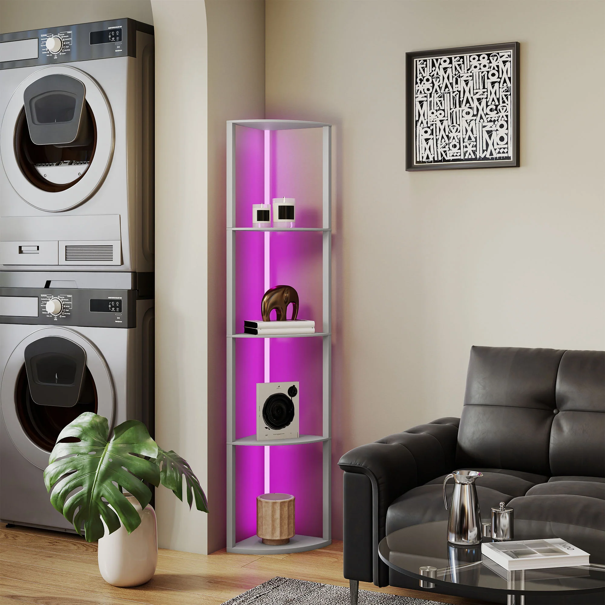 HOMCOM RGB LED Floor Lamp With Shelves And Remote Control For Living Room - Image 36