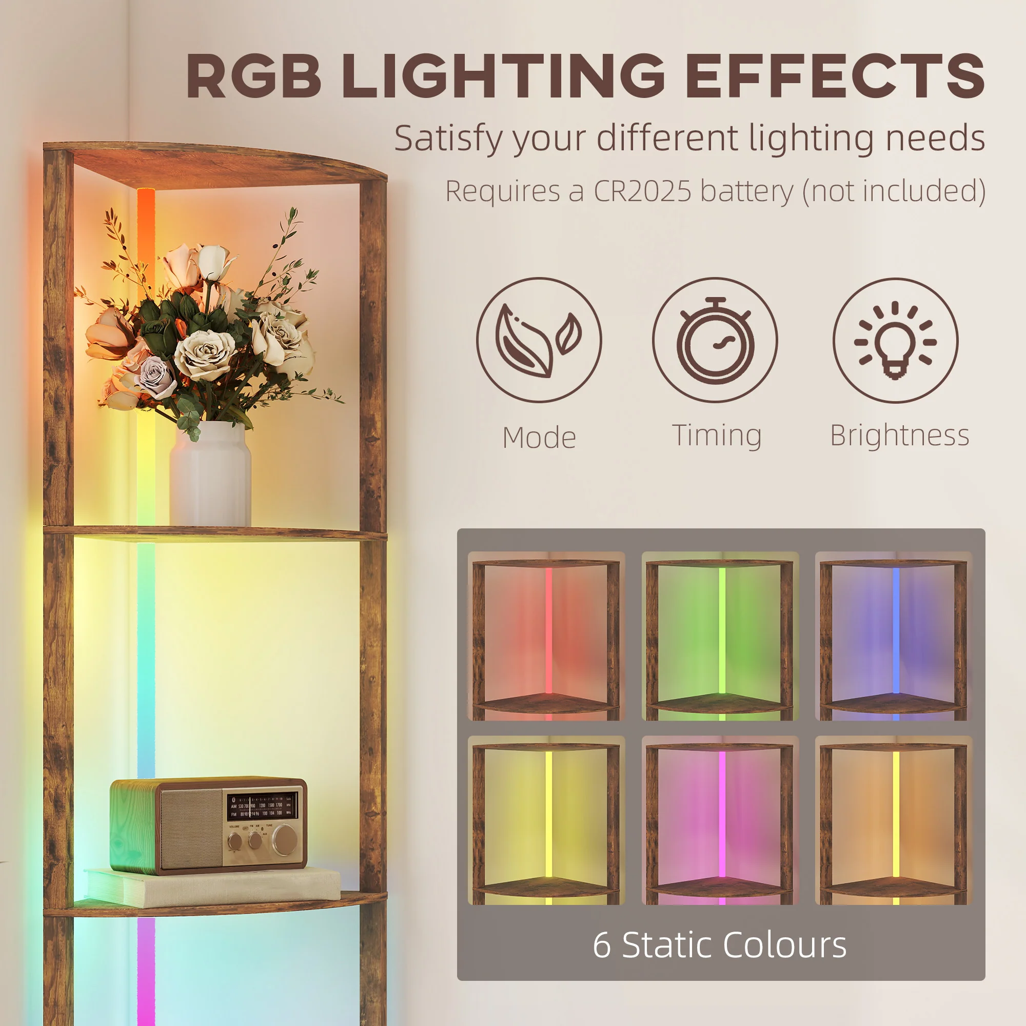 HOMCOM RGB LED Floor Lamp With Shelves And Remote Control For Living Room - Image 39