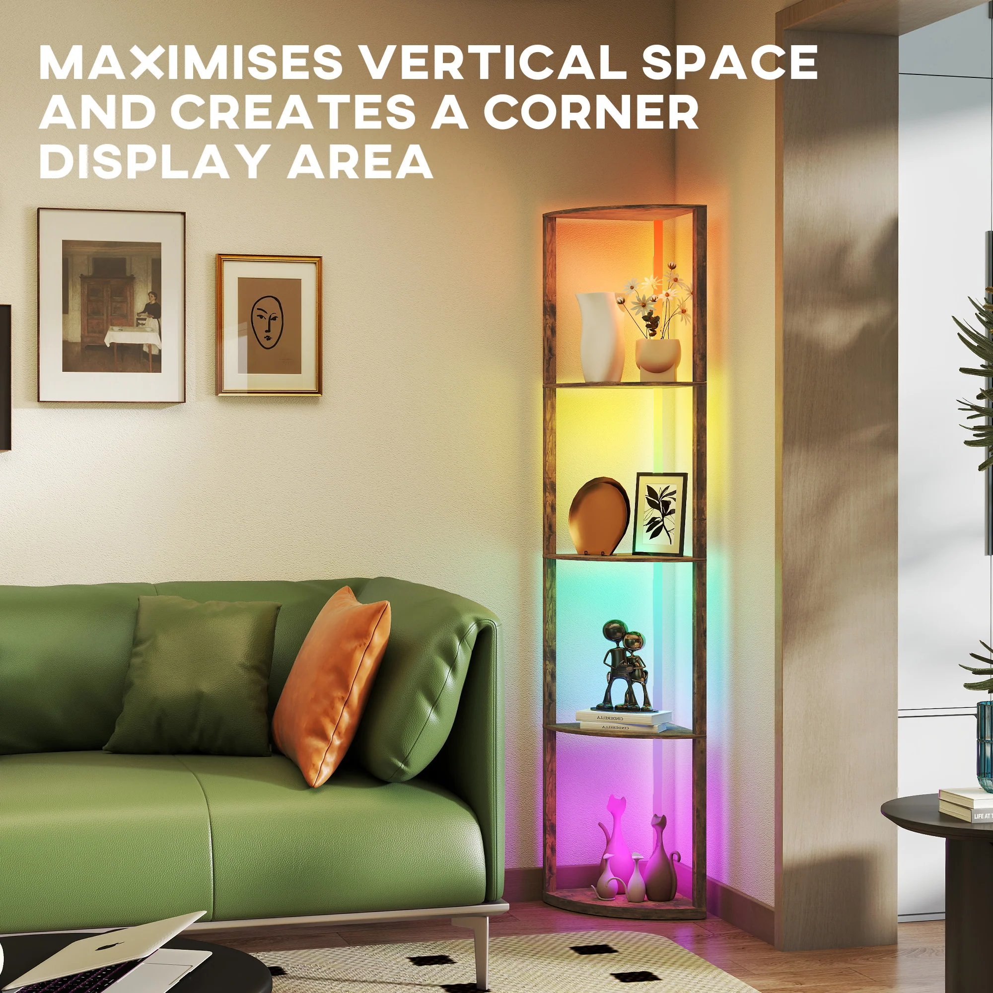 HOMCOM RGB LED Floor Lamp With Shelves And Remote Control For Living Room - Image 42