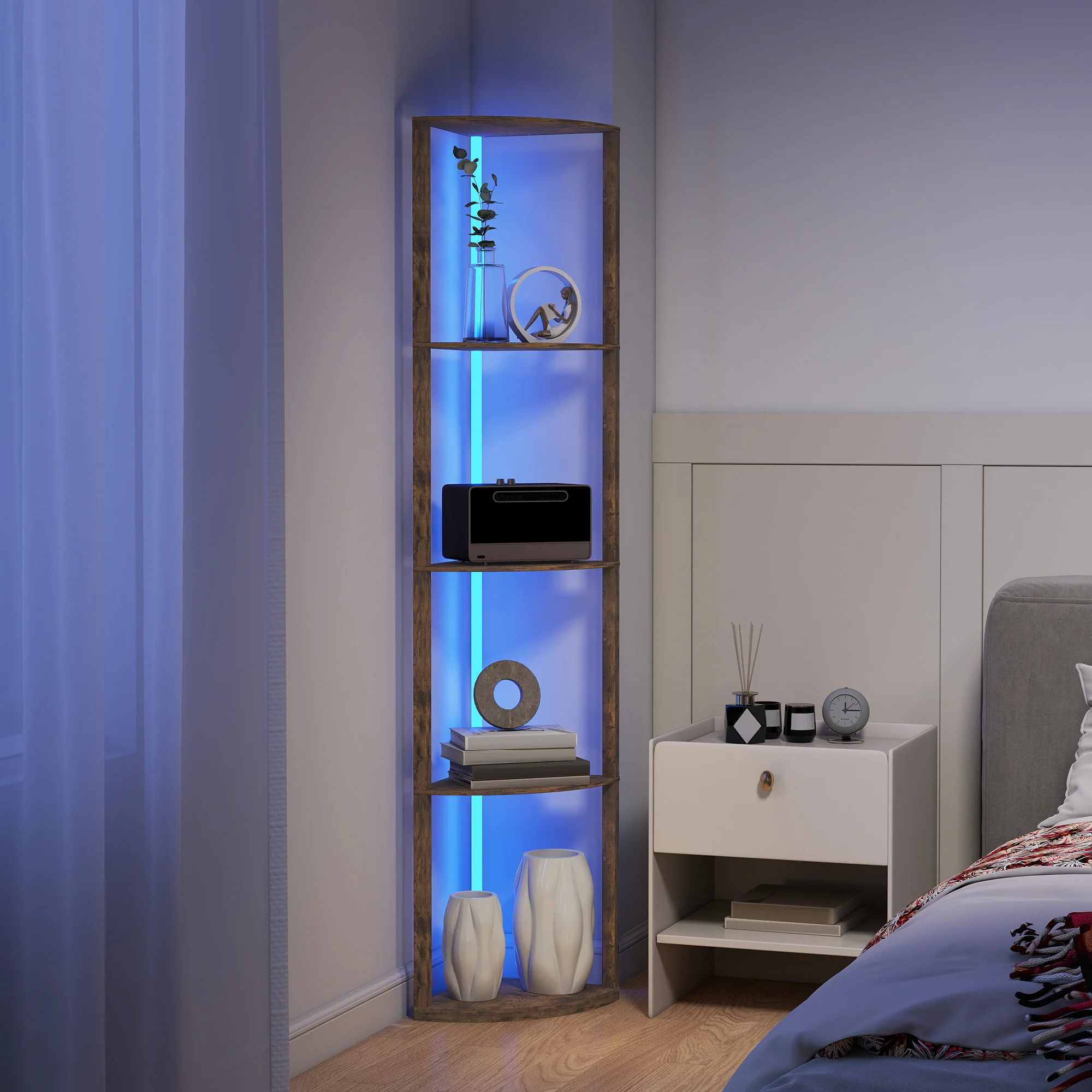 HOMCOM RGB LED Floor Lamp With Shelves And Remote Control For Living Room - Image 44