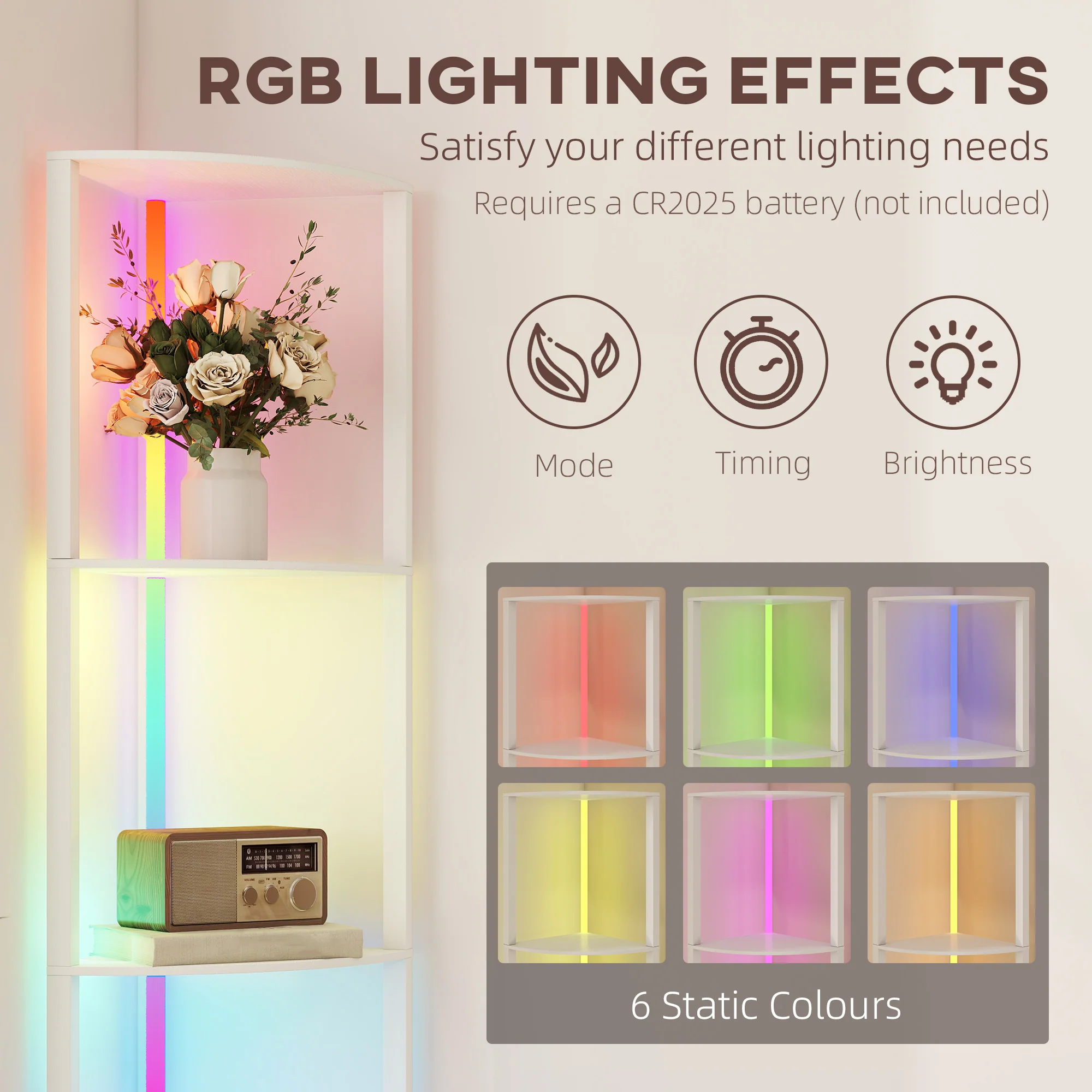 HOMCOM RGB LED Floor Lamp With Shelves And Remote Control For Living Room - Image 48