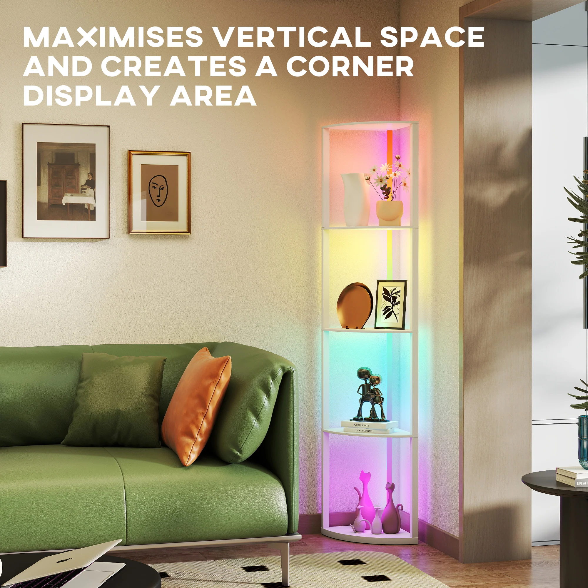 HOMCOM RGB LED Floor Lamp With Shelves And Remote Control For Living Room - Image 51