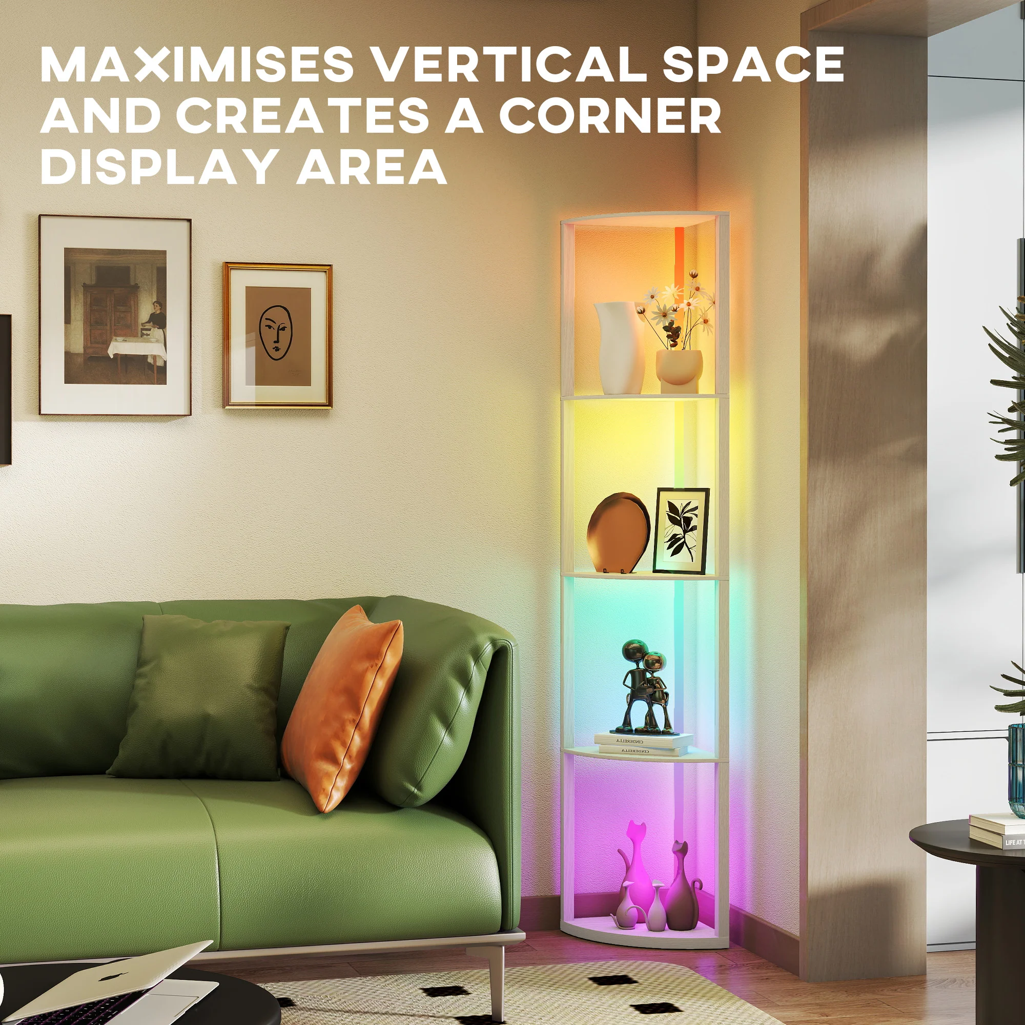 HOMCOM RGB LED Floor Lamp With Shelves And Remote Control For Living Room - Image 6