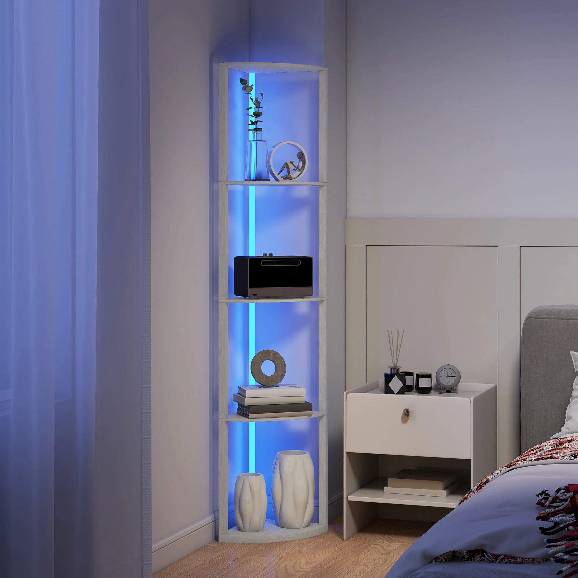 HOMCOM RGB LED Floor Lamp With Shelves And Remote Control For Living Room - Image 8
