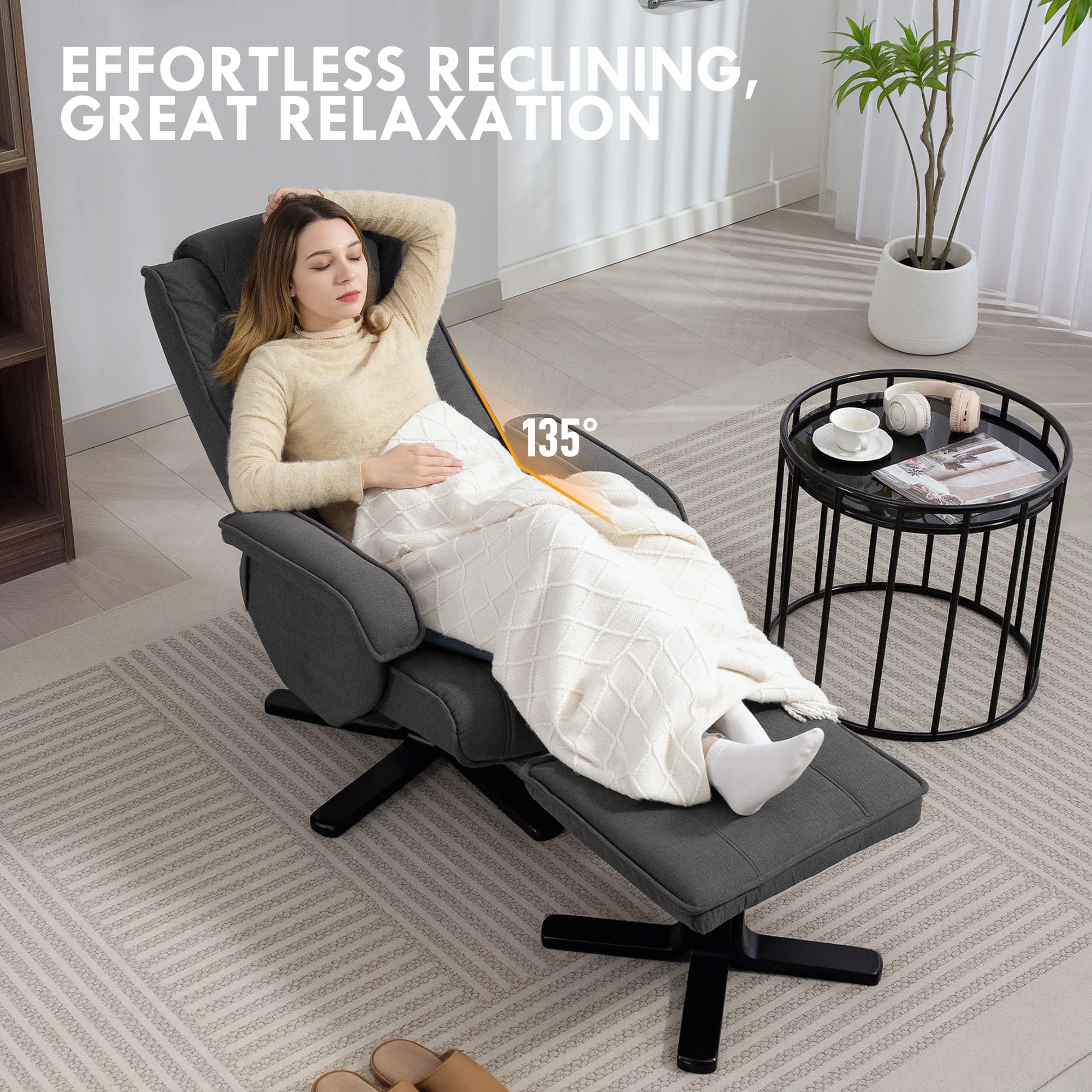 HOMCOM Rocker Swivel Recliner Chair With Footstool, Upholstered - Image 12
