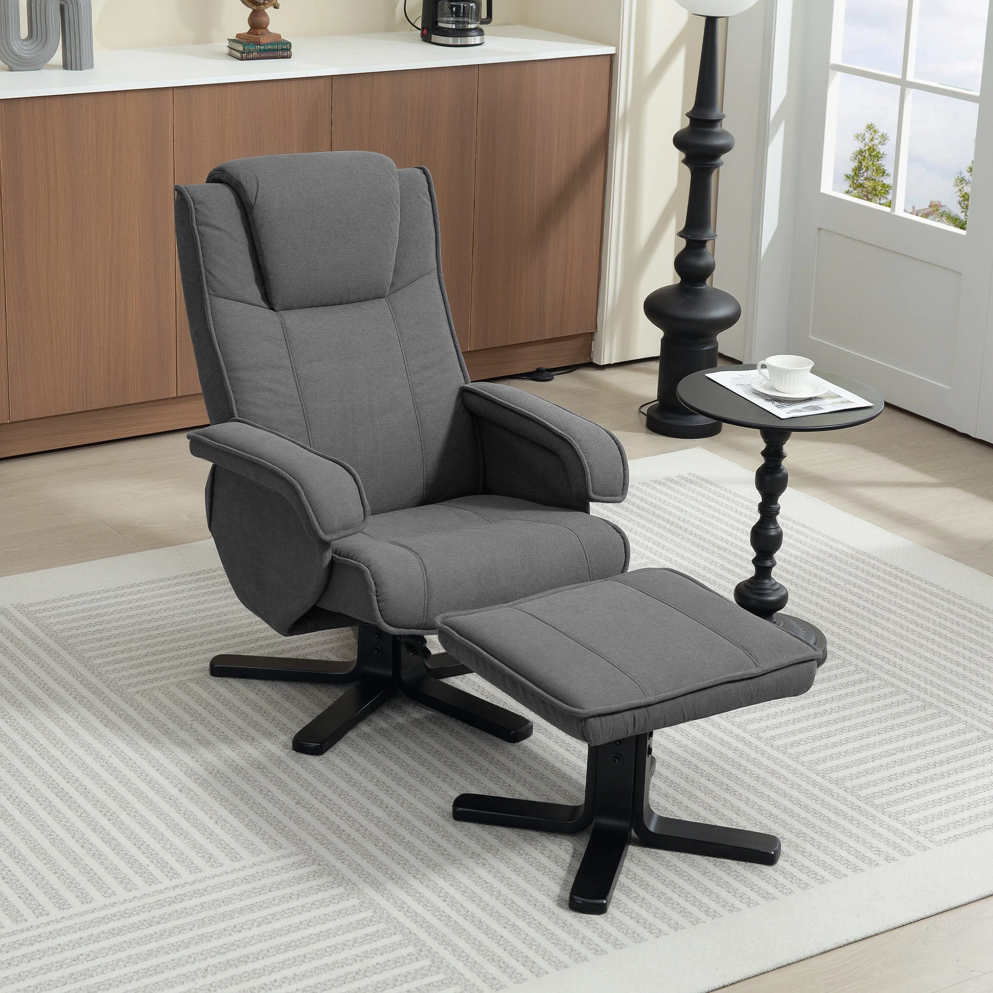 HOMCOM Rocker Swivel Recliner Chair With Footstool, Upholstered - Image 17