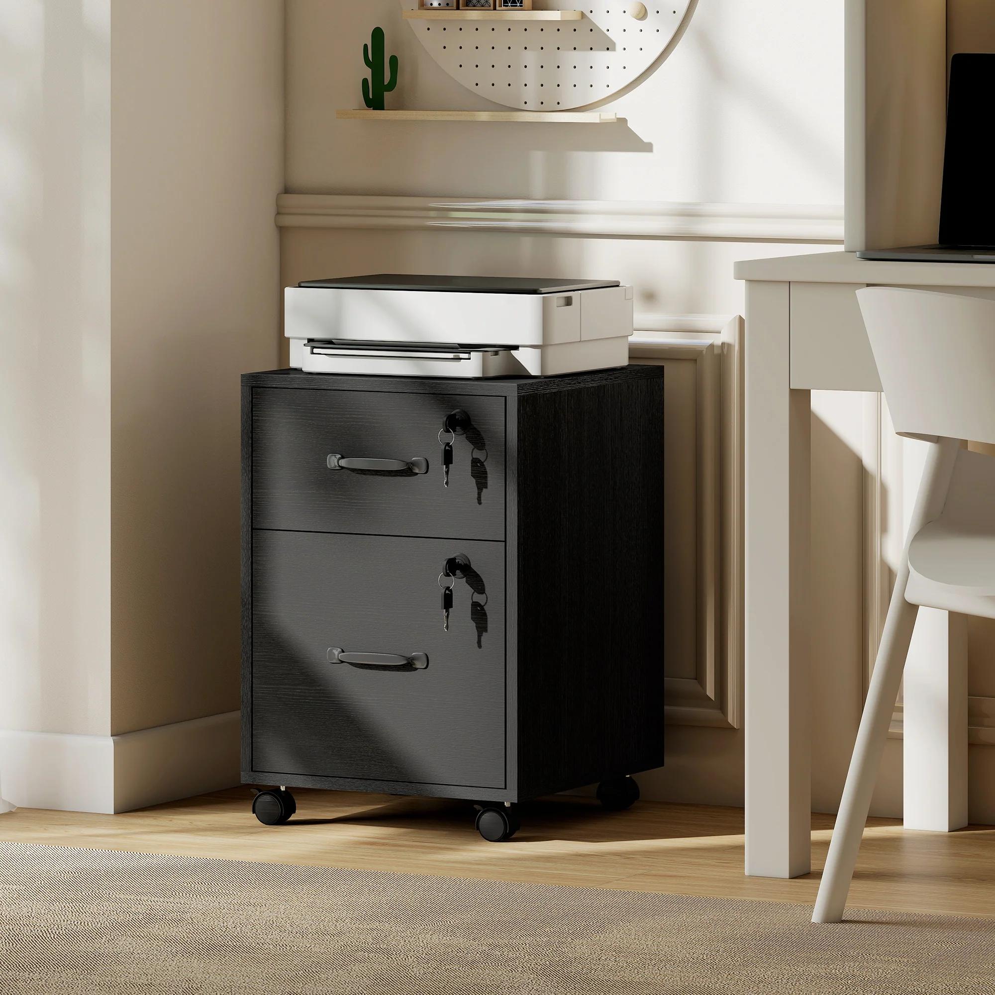 HOMCOM Roll File Cabinet with Drawer, Organiser Letter Size, Black - Image 9