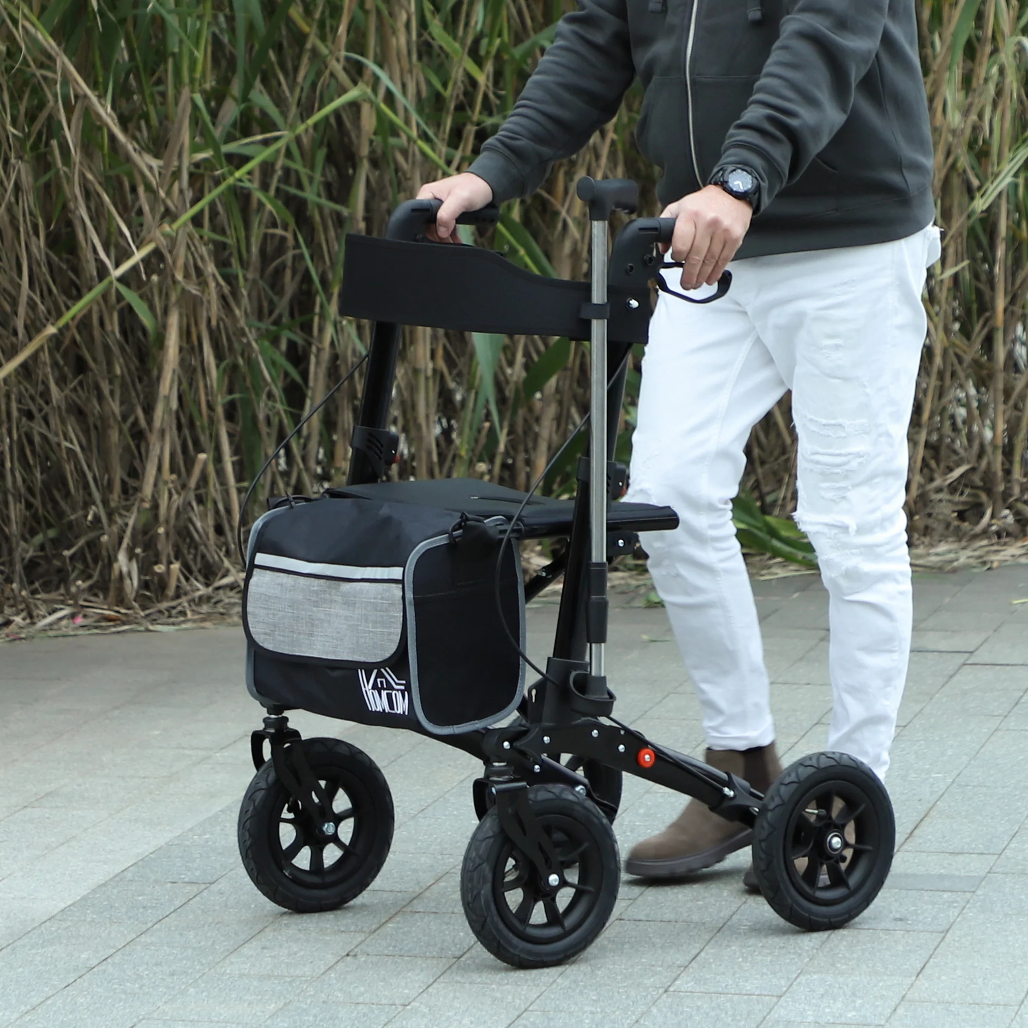 HOMCOM Rollator Walker With Padded Seat, Backrest, All-terrain Wheels - Image 2