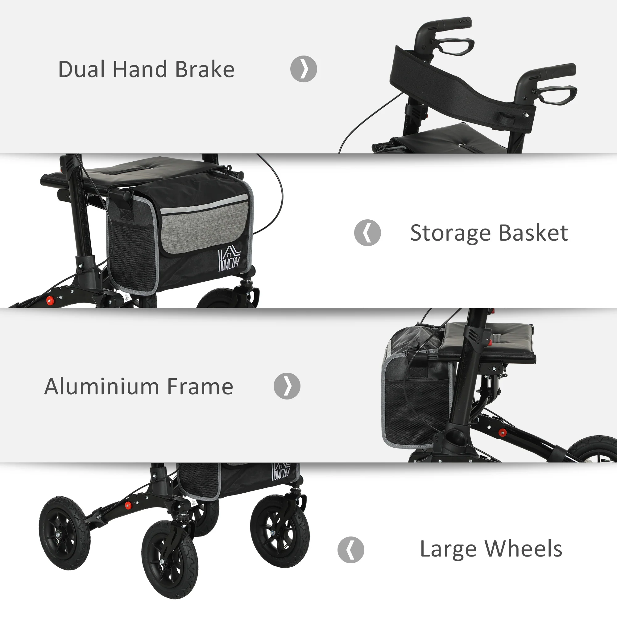 HOMCOM Rollator Walker With Padded Seat, Backrest, All-terrain Wheels - Image 8