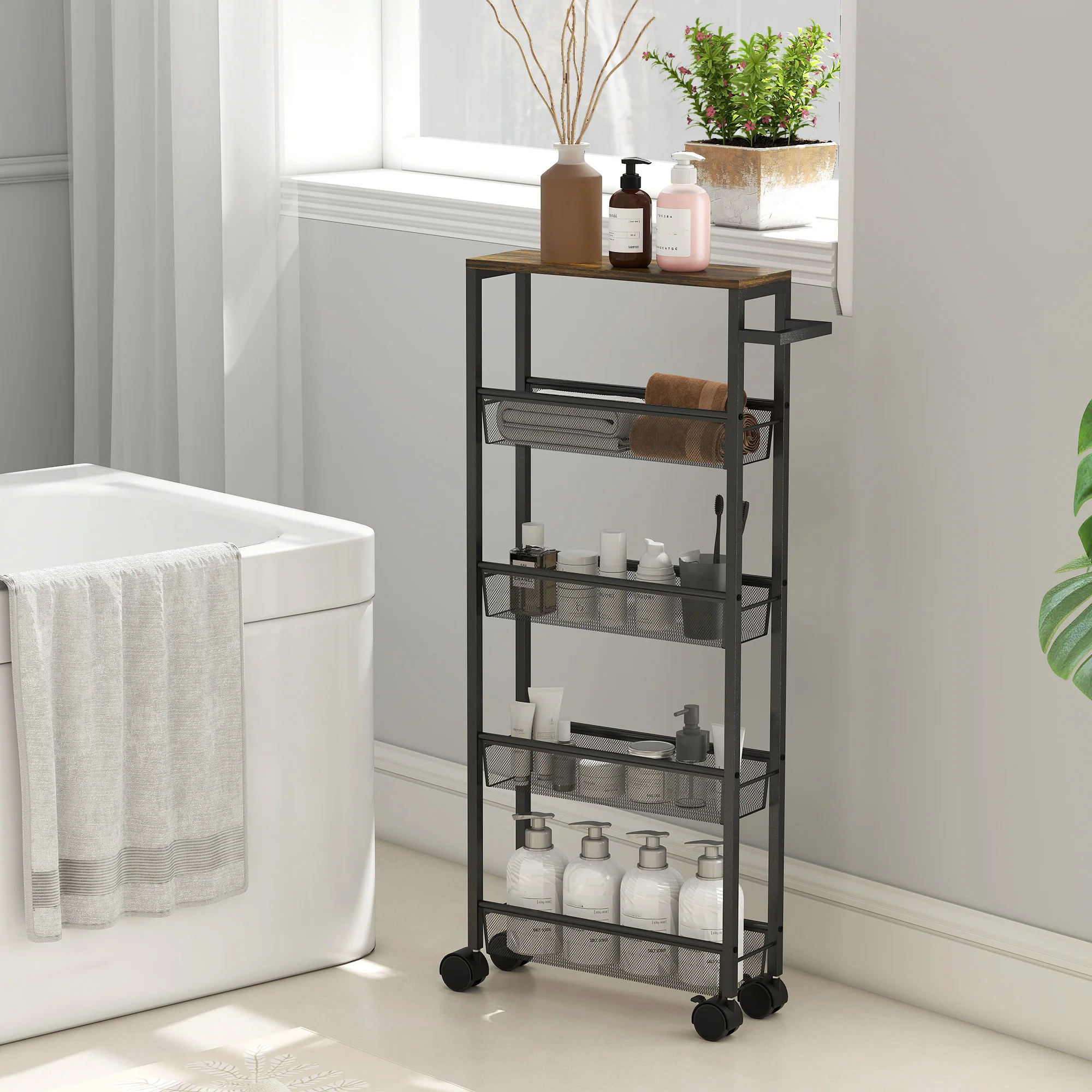 HOMCOM Rolling Kitchen Trolley, Slim Storage Cart With Metal Frame, Handle - Image 8