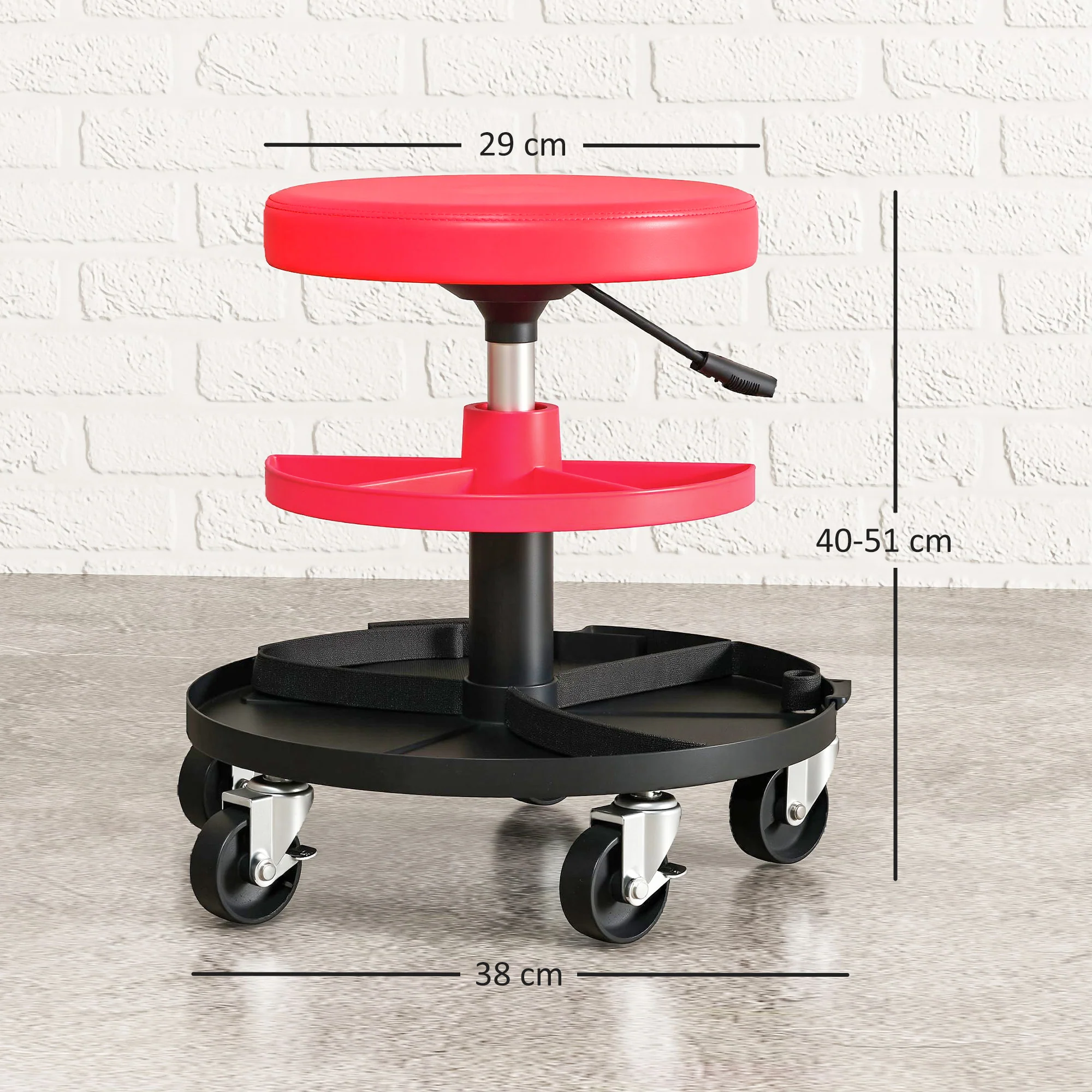 HOMCOM Rolling Mechanic Stool, 135kg Capacity Workshop Stool, Red - Image 5