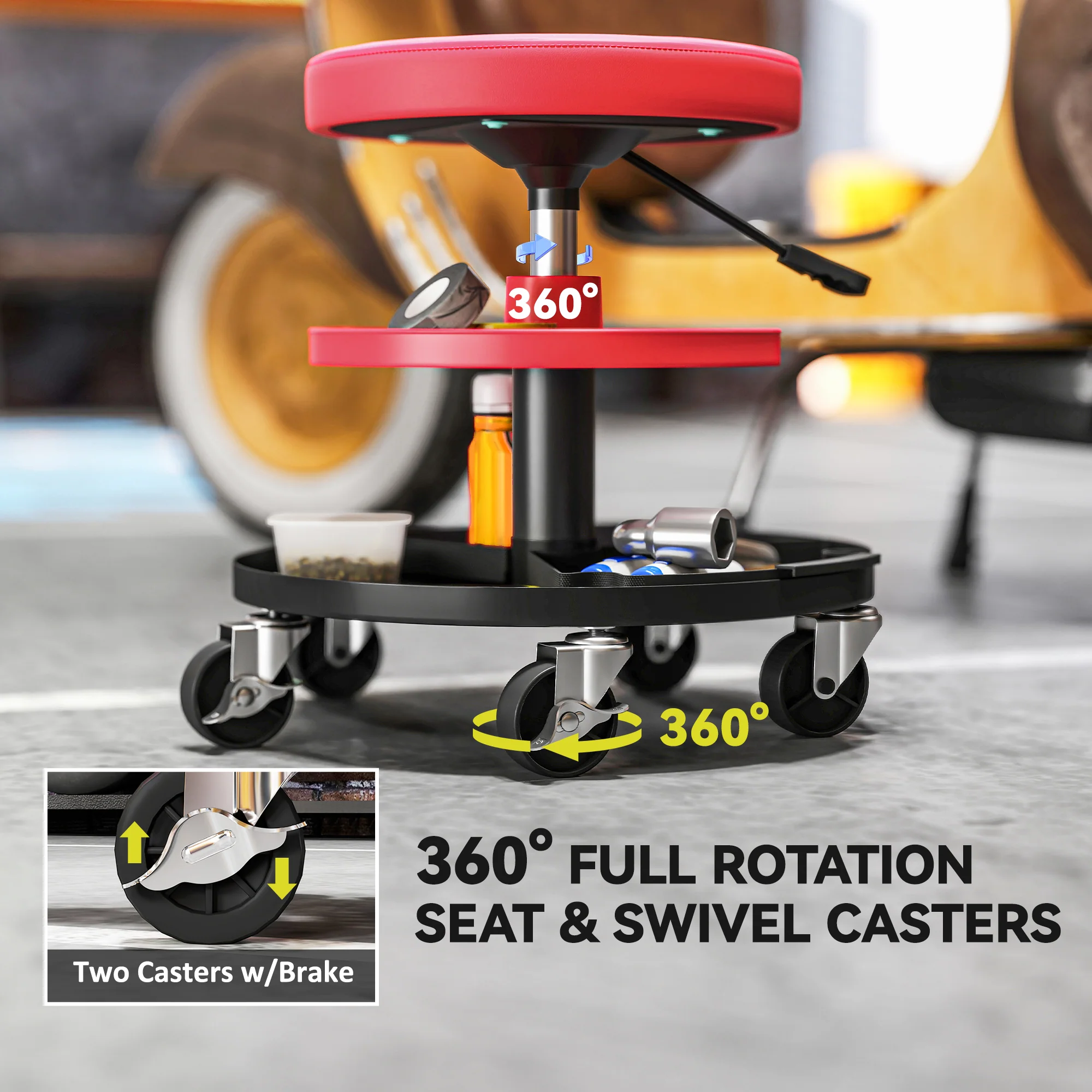 HOMCOM Rolling Mechanic Stool, 135kg Capacity Workshop Stool, Red - Image 7