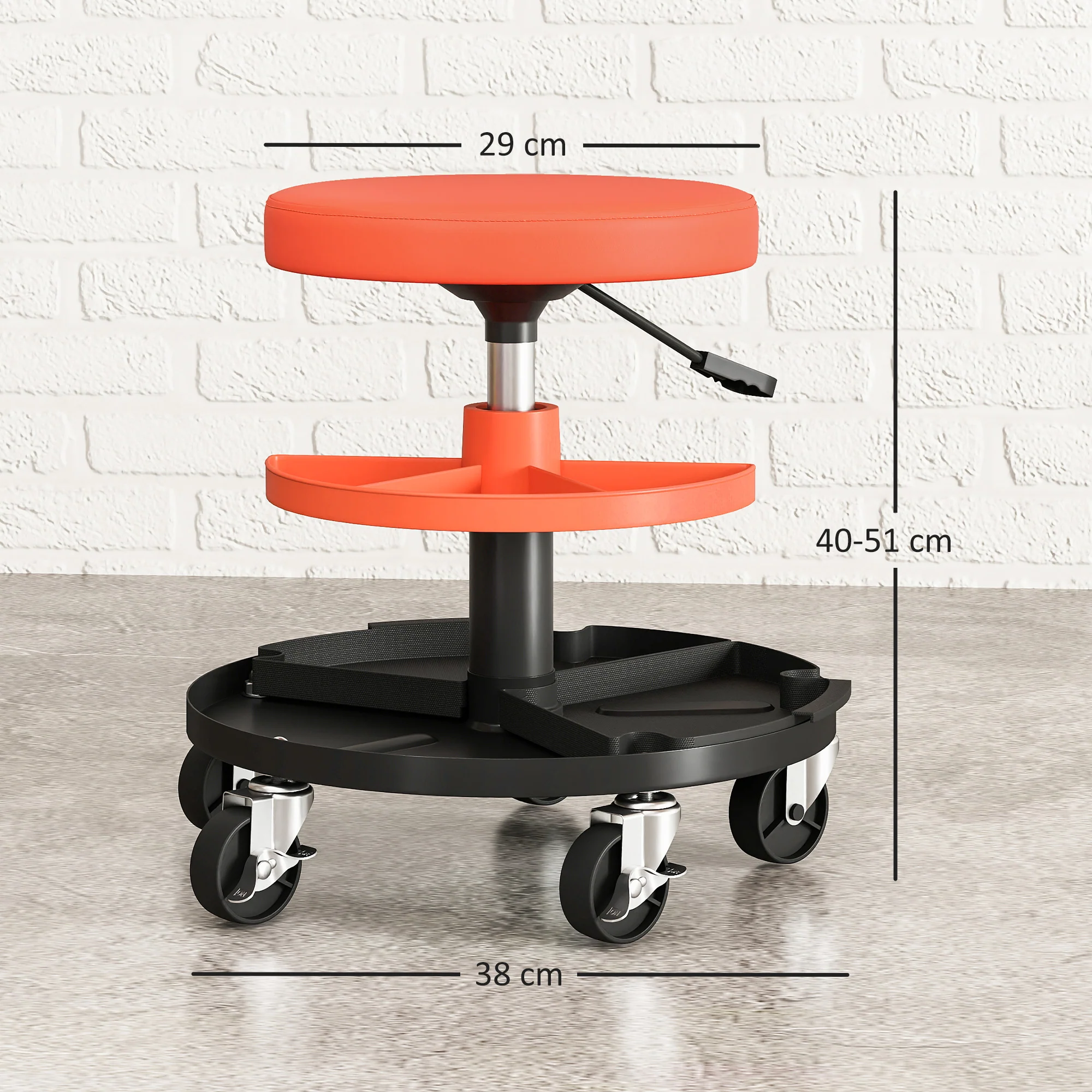 HOMCOM Rolling Mechanic Stool, 135kg Capacity Workshop Stool, Yellow - Image 5