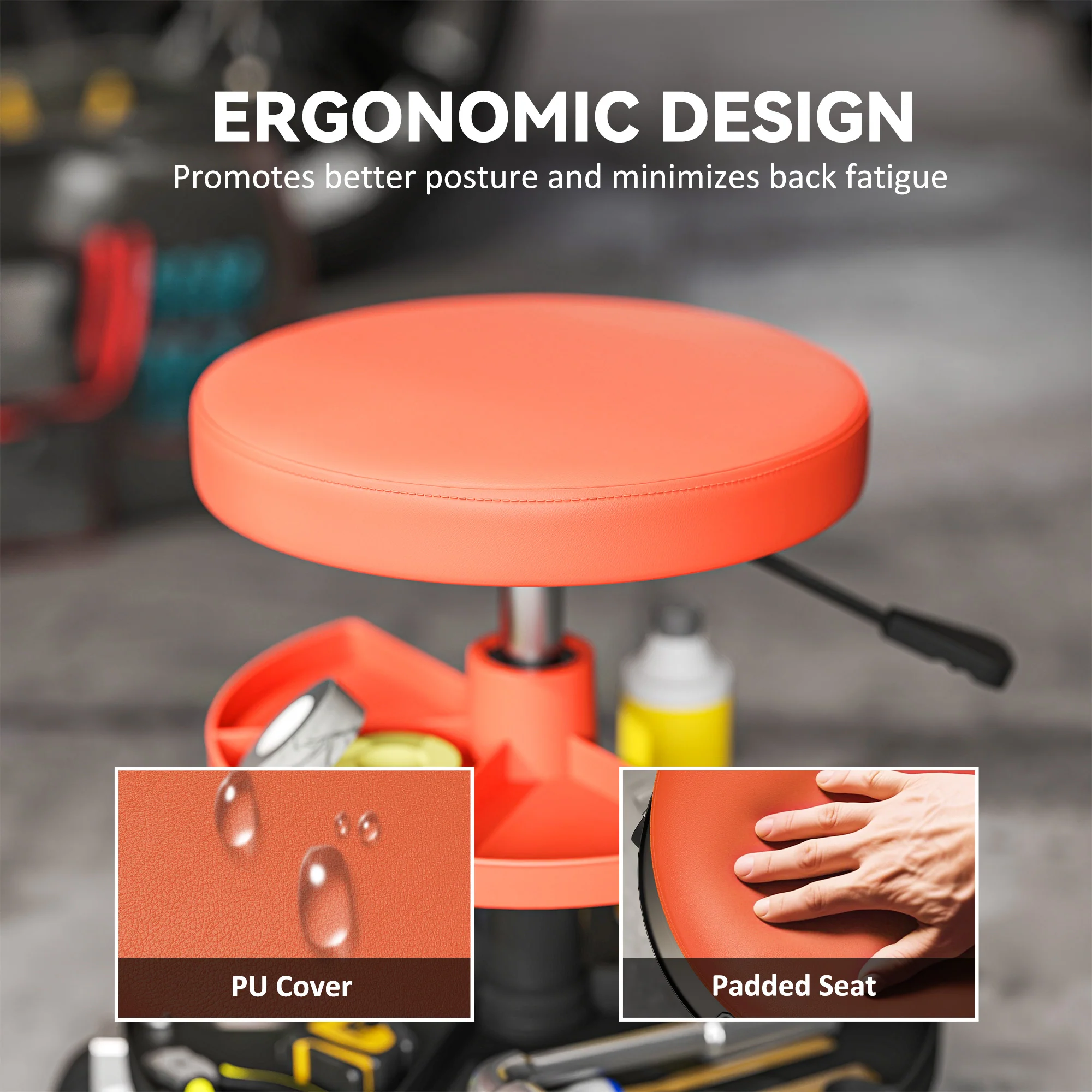 HOMCOM Rolling Mechanic Stool, 135kg Capacity Workshop Stool, Yellow - Image 6