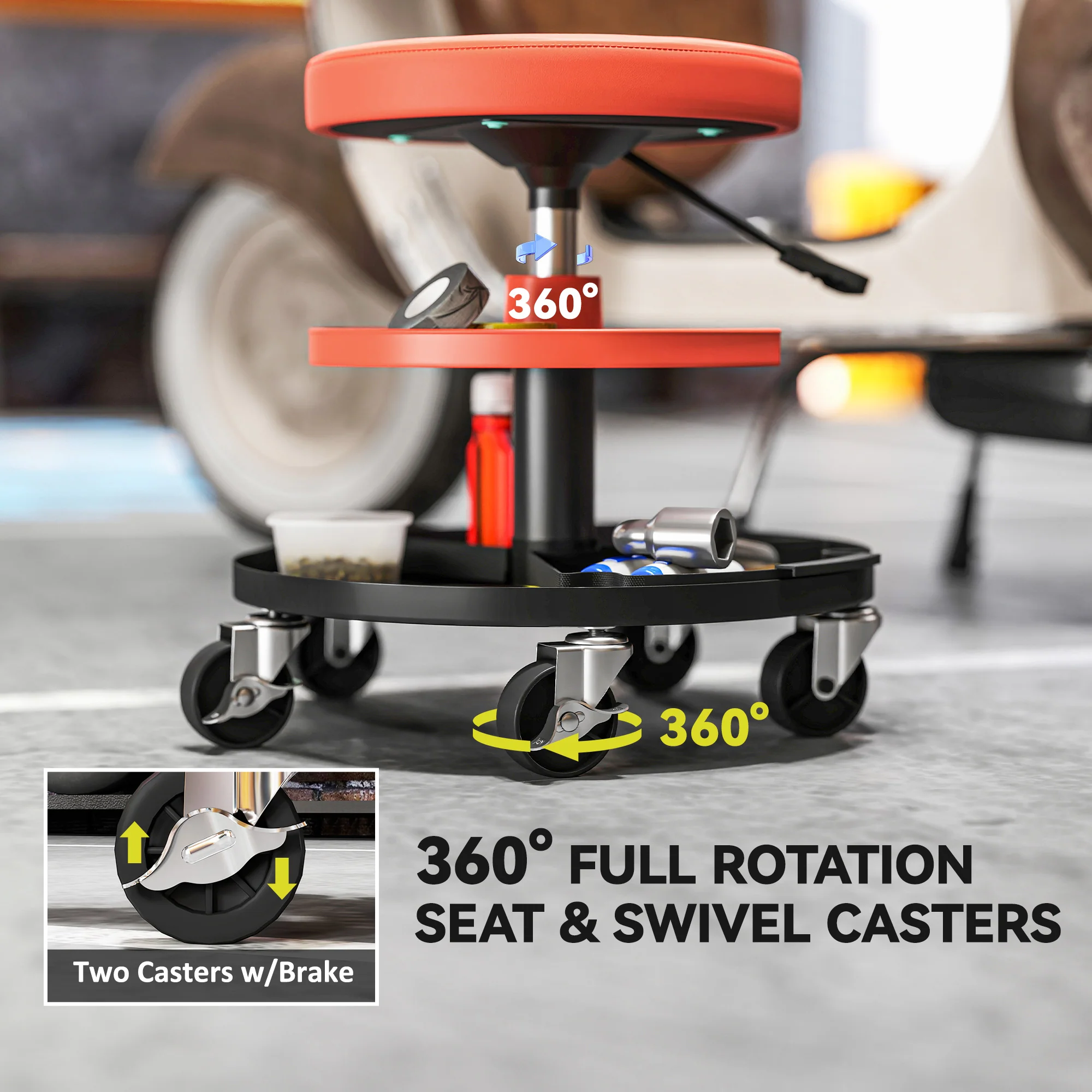 HOMCOM Rolling Mechanic Stool, 135kg Capacity Workshop Stool, Yellow - Image 7