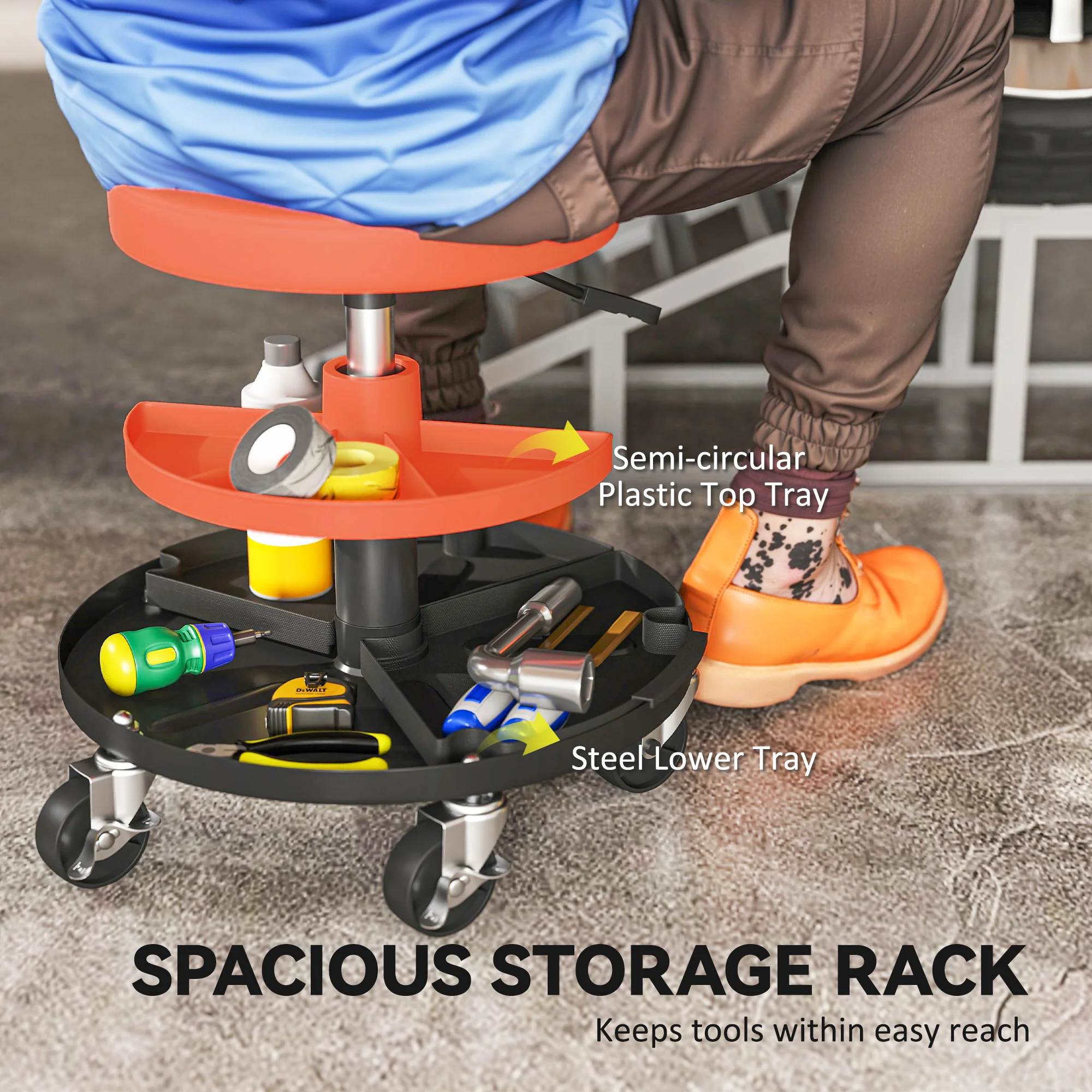 HOMCOM Rolling Mechanic Stool, 135kg Capacity Workshop Stool, Yellow - Image 8