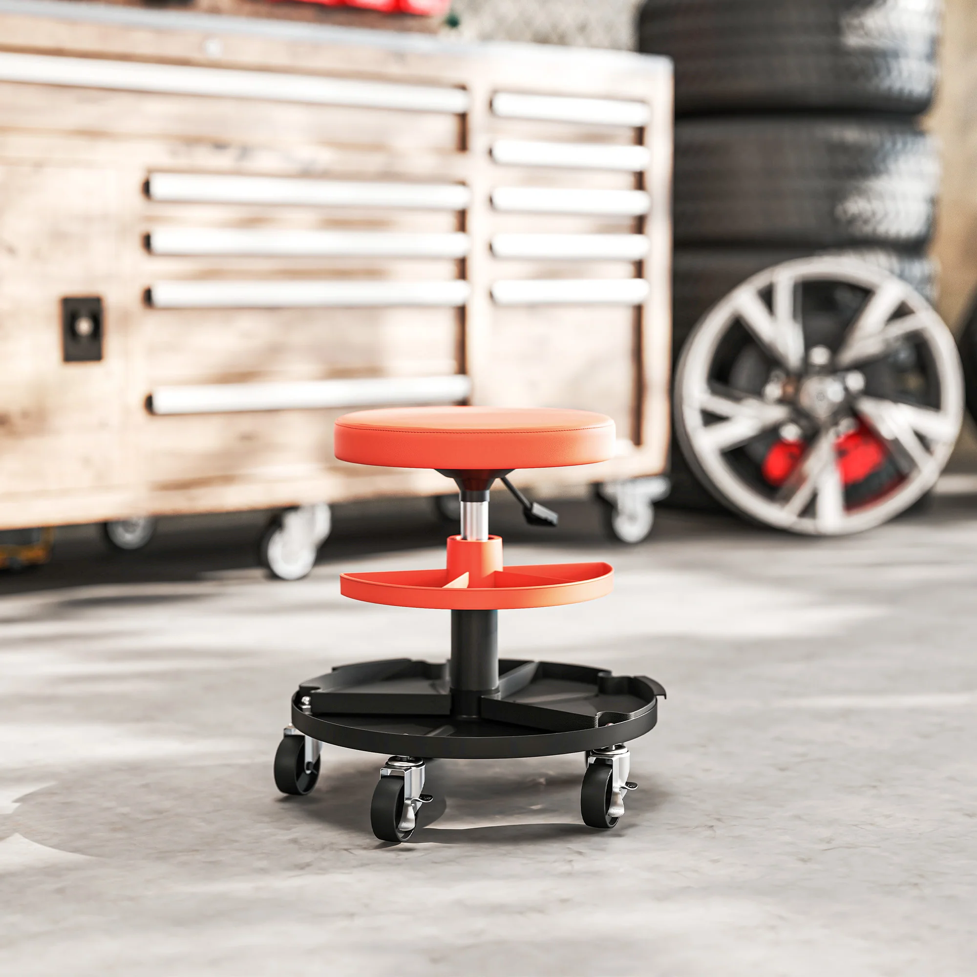HOMCOM Rolling Mechanic Stool, 135kg Capacity Workshop Stool, Yellow - Image 9