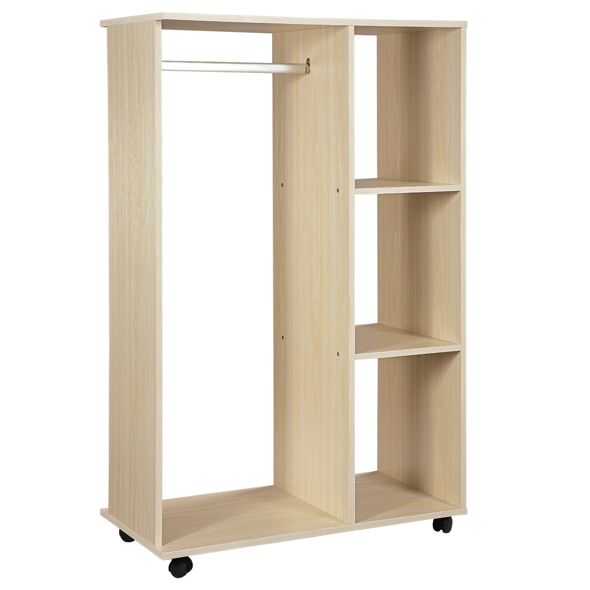 HOMCOM Rolling Open Wardrobe Hanging Rail Storage Shelves for Clothes