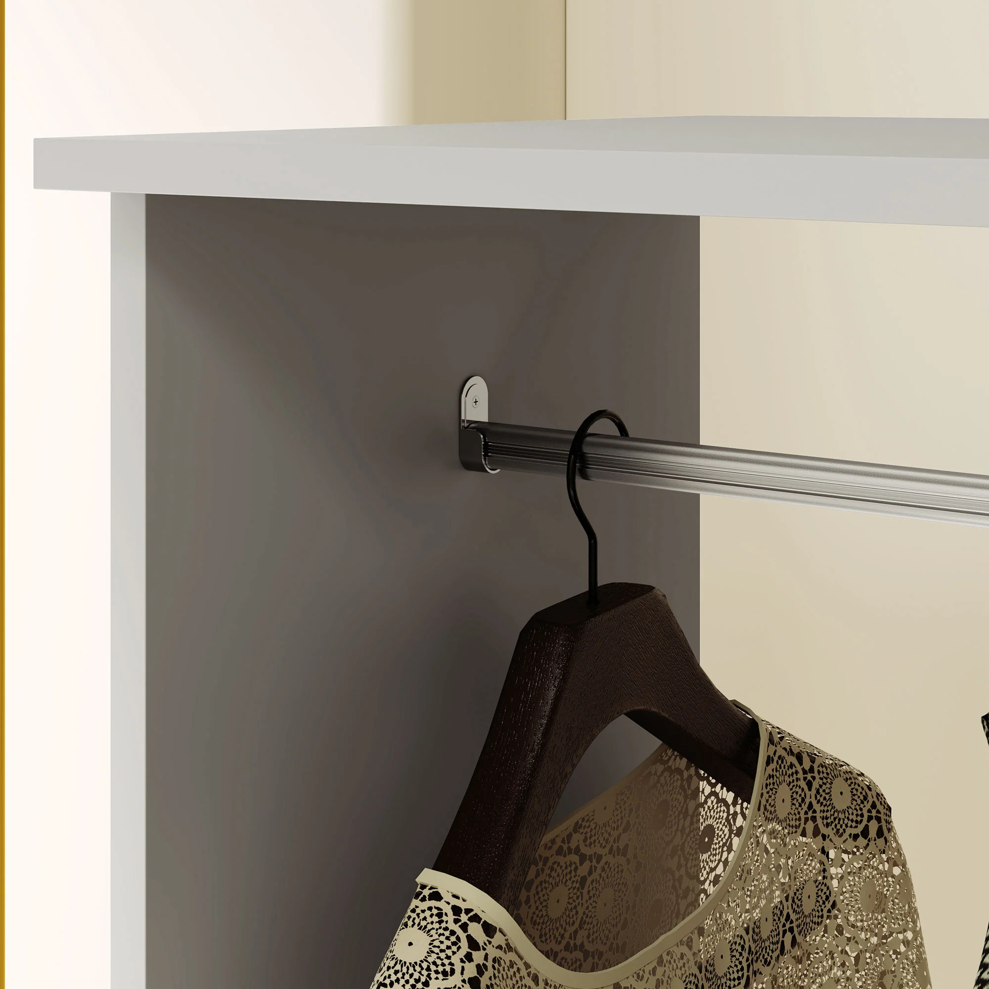 HOMCOM Rolling Open Wardrobe Hanging Rail Storage Shelves For Clothes, Grey - Image 9