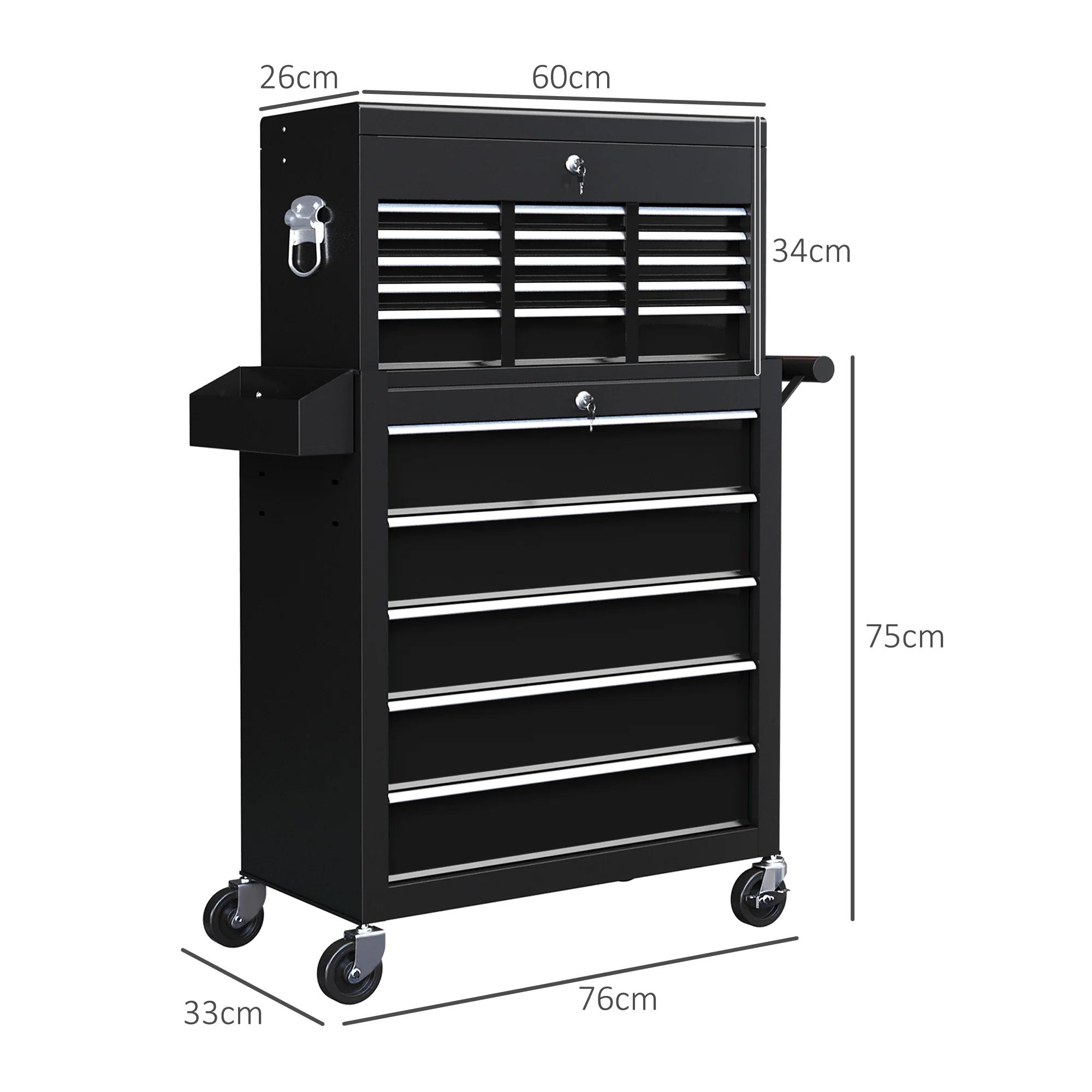 HOMCOM Rolling Tool Chest Lockable Roller Cabinet With With 14 Drawers Black - Image 5