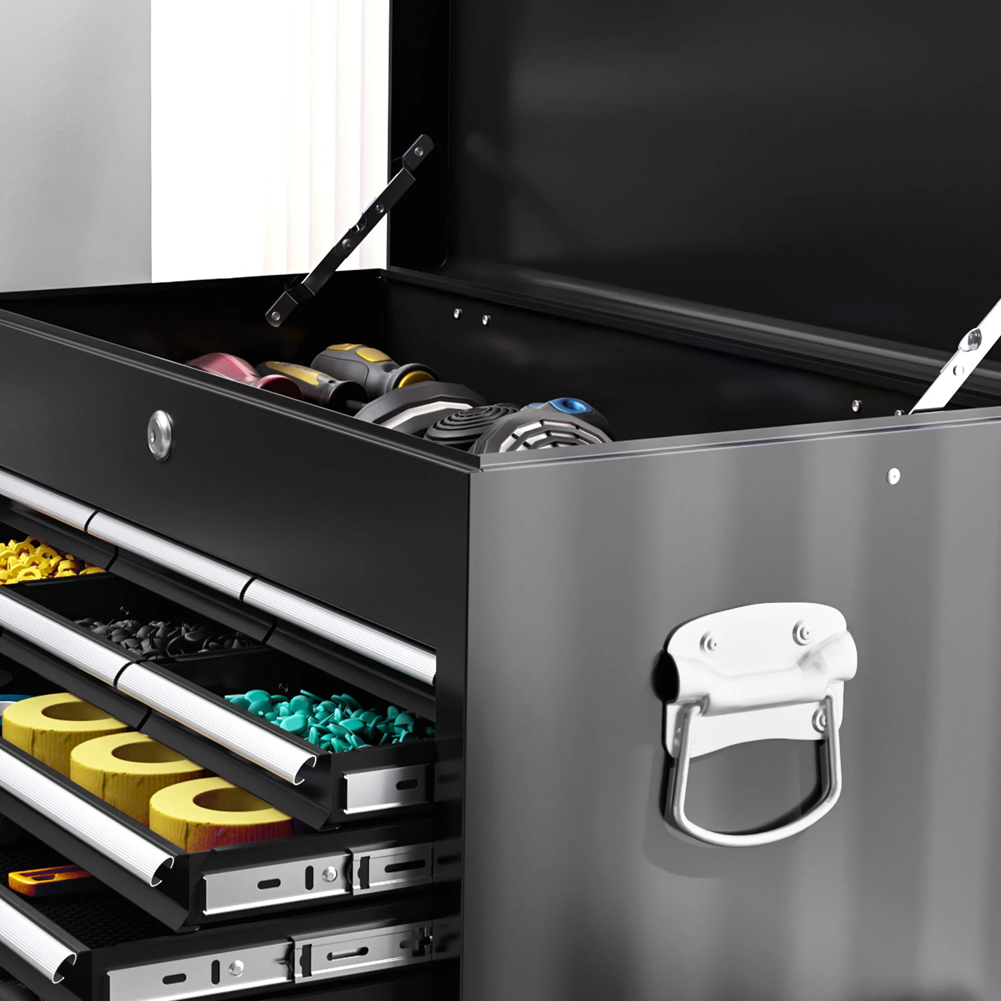 HOMCOM Rolling Tool Chest Lockable Roller Cabinet With With 14 Drawers Black - Image 9