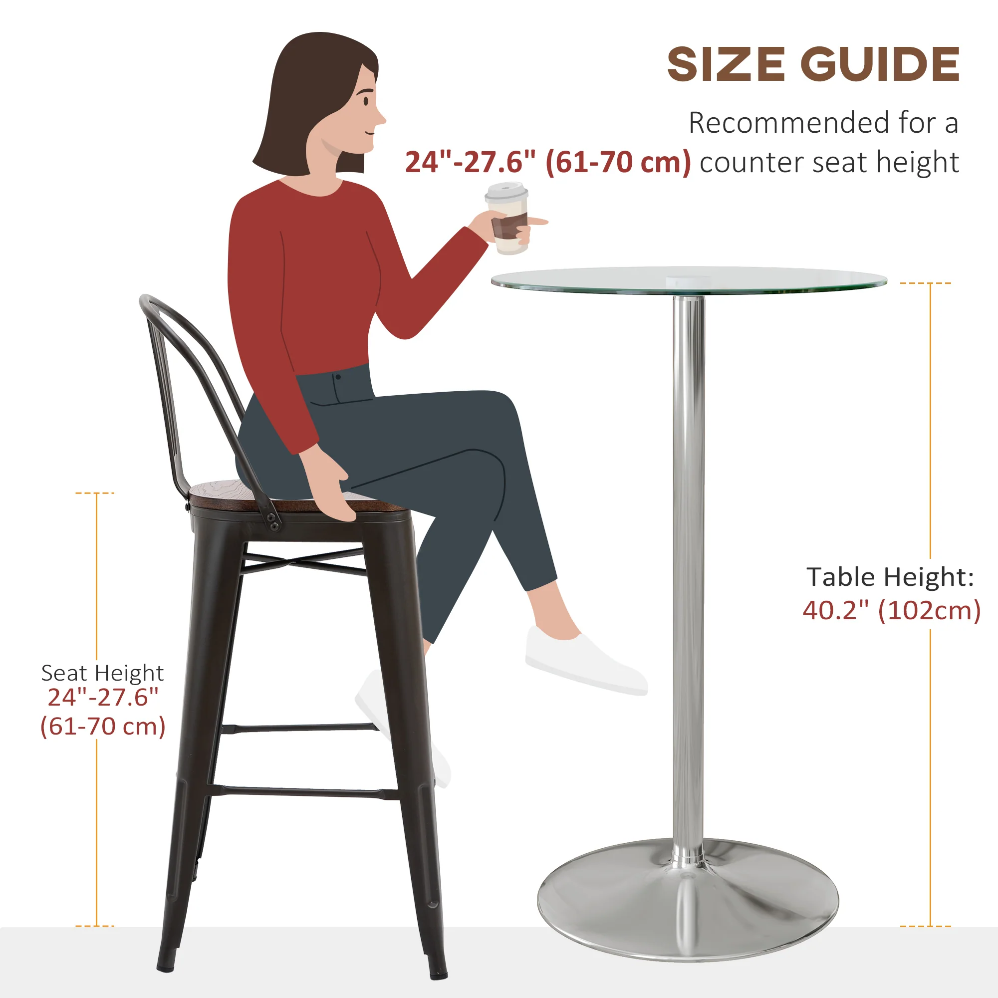HOMCOM Round Bar Table For 2 People, High Pub Table With Tempered Glass Top - Image 7