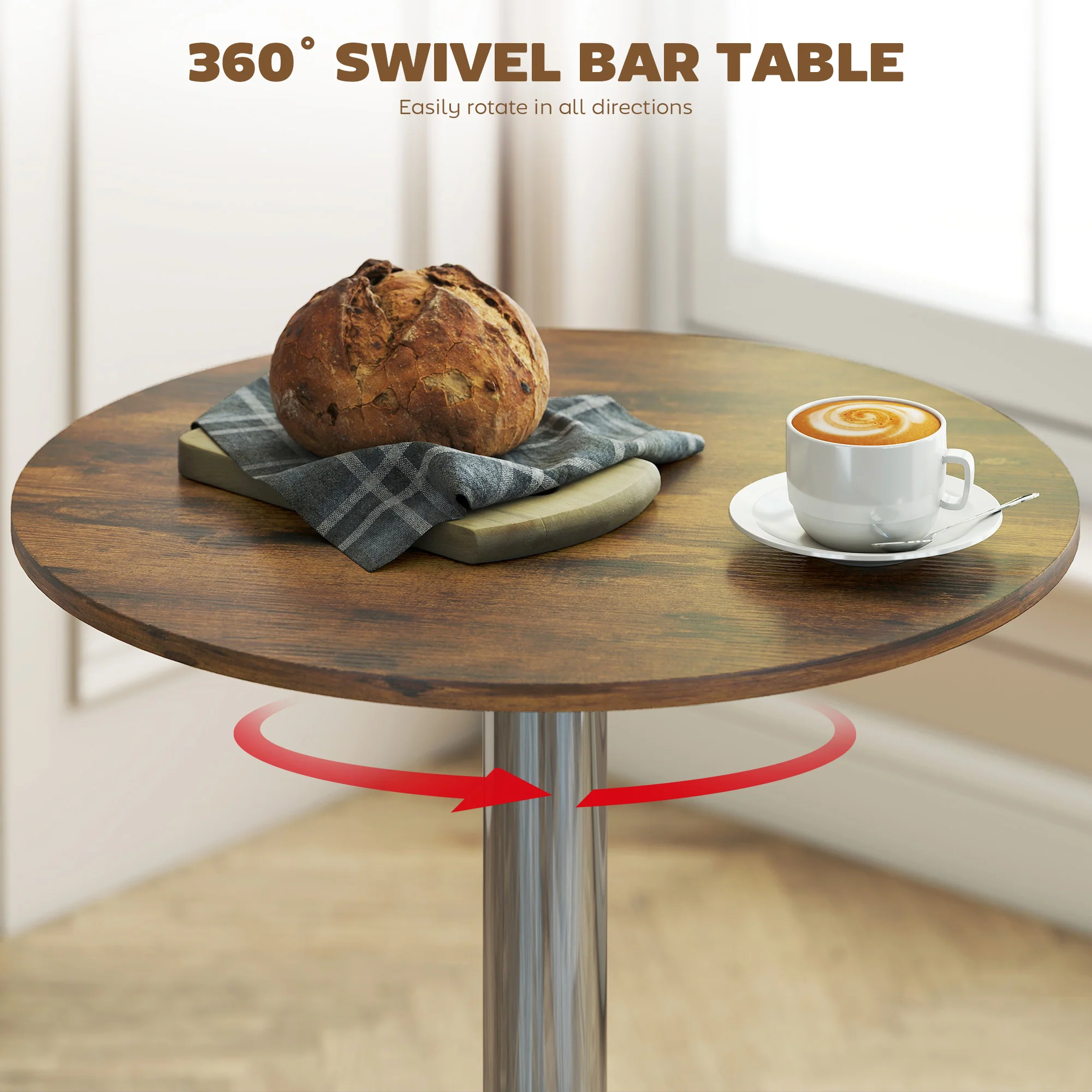 HOMCOM Round Bar Table, Swivel Bistro Table With Adjustable Height - Image 4