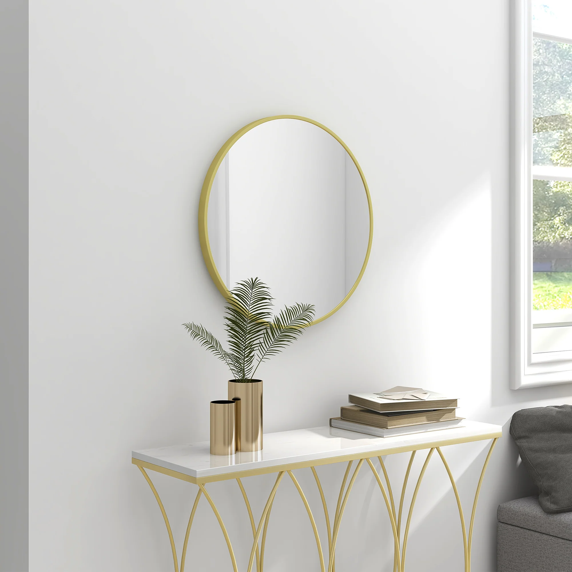 HOMCOM Round Bathroom Mirror, Modern Wall Mirror Aluminium Frame, 60 x 60cm - Image 9
