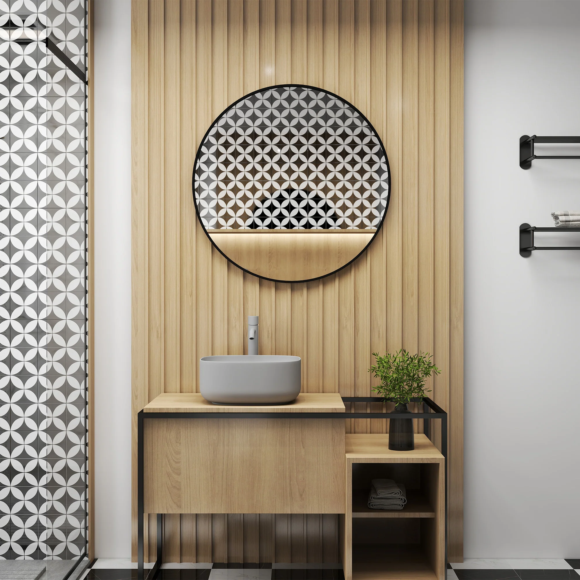 HOMCOM Round Bathroom Mirror, Modern Wall Mirror With Steel Frame, Black - Image 8