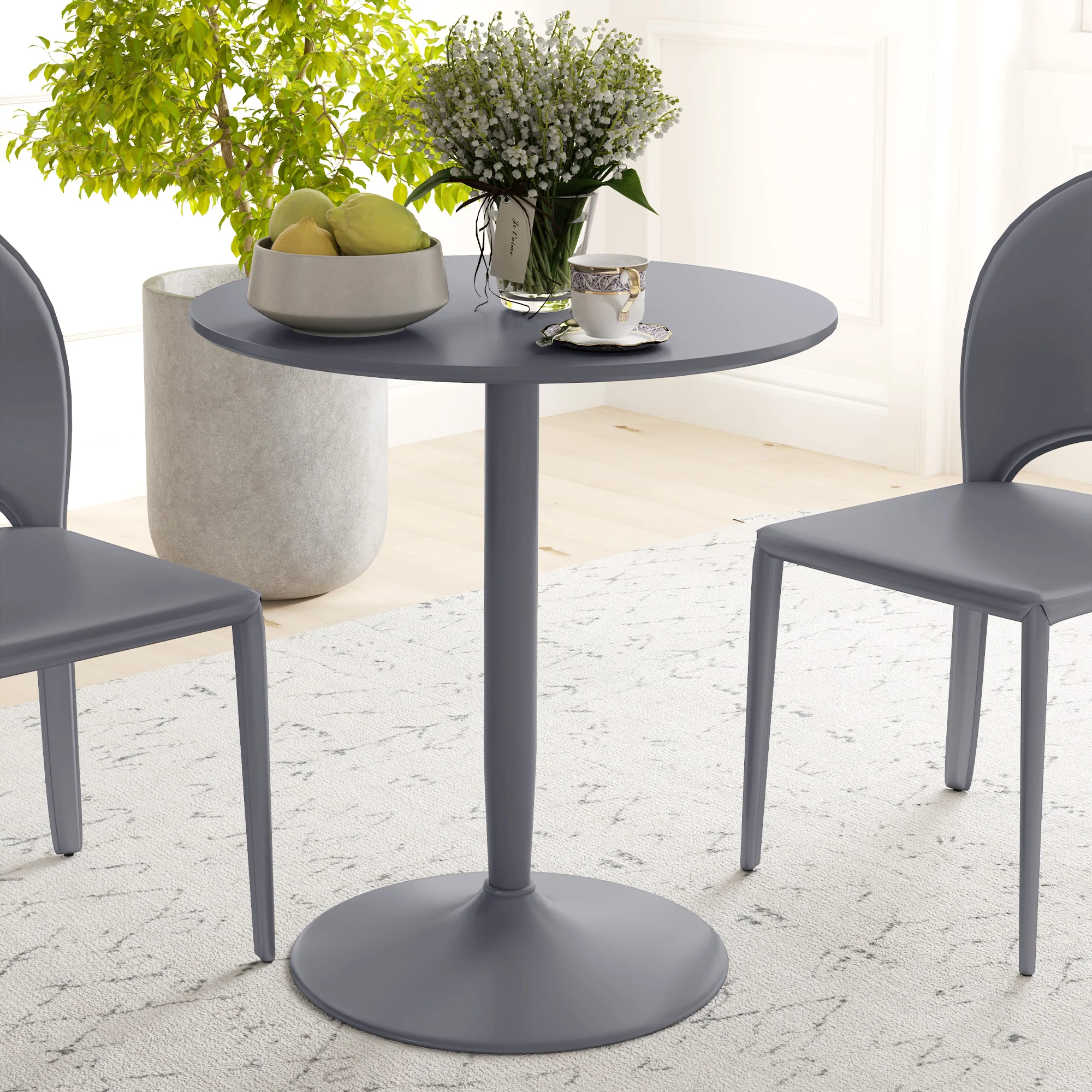 HOMCOM Round Dining Table, Non-slip Pad For Living Room Light Brown - Image 11